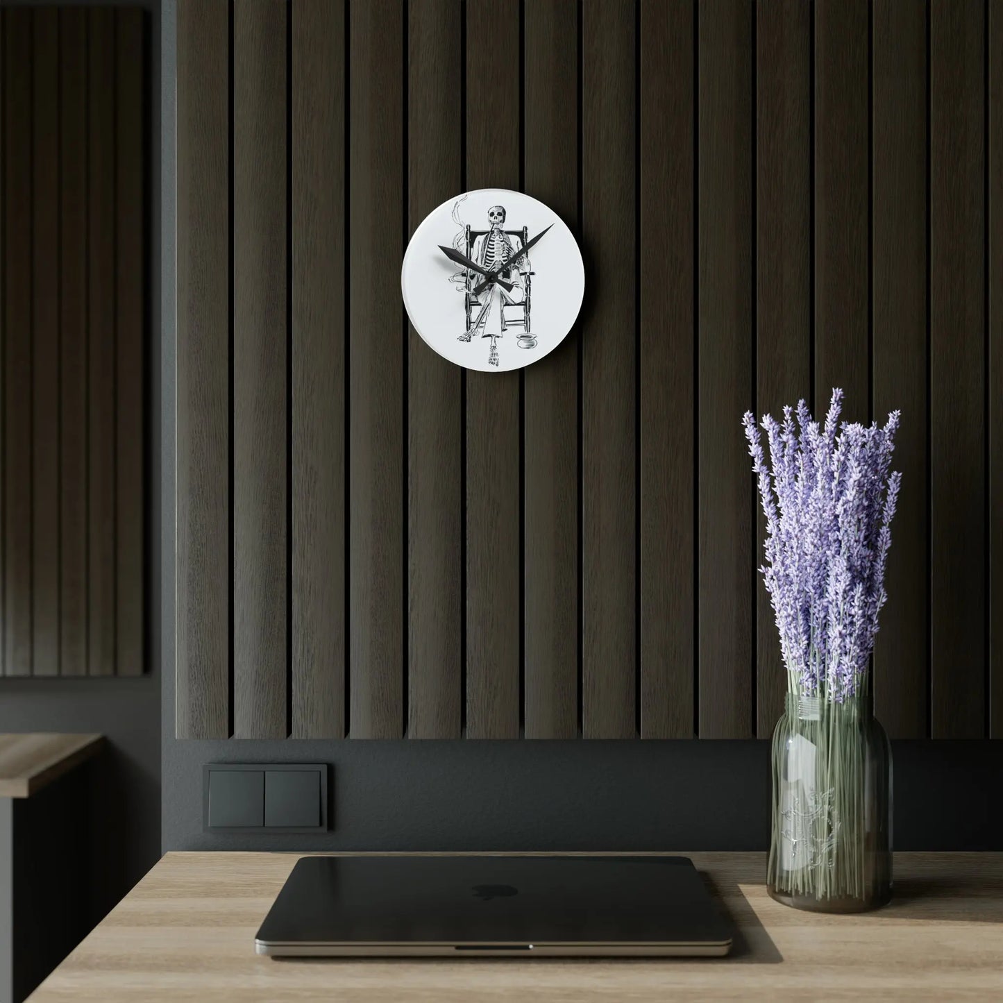 Smoking Skeleton in a Rocking Chair Wall Clock - papercraneco