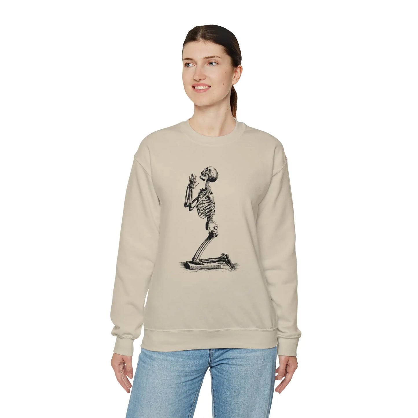 Praying Skeleton Sweatshirt Printify