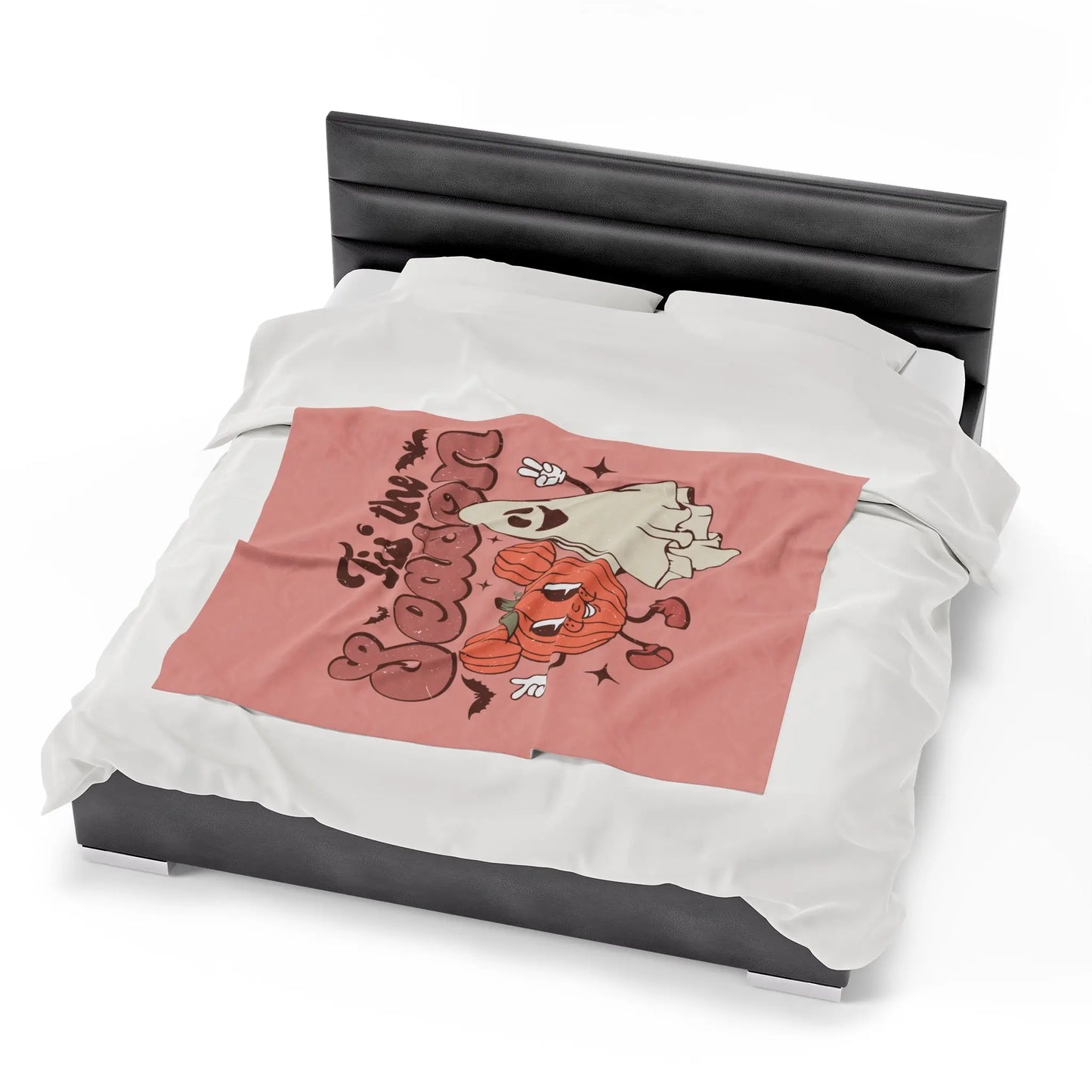 Cute Retro 'Tis the Season' Halloween Pumpkin Ghost Throw Blanket Printify