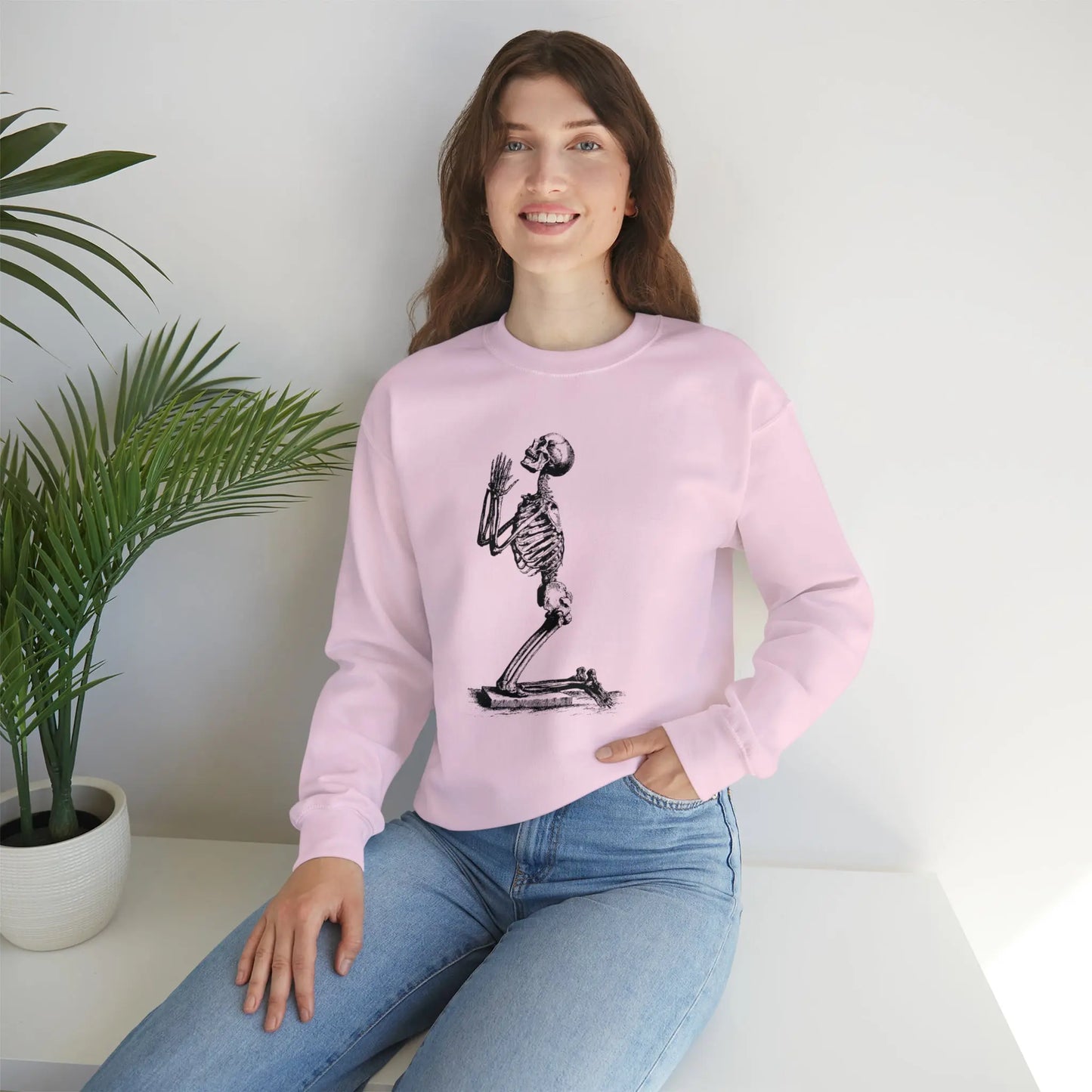 Praying Skeleton Sweatshirt Printify