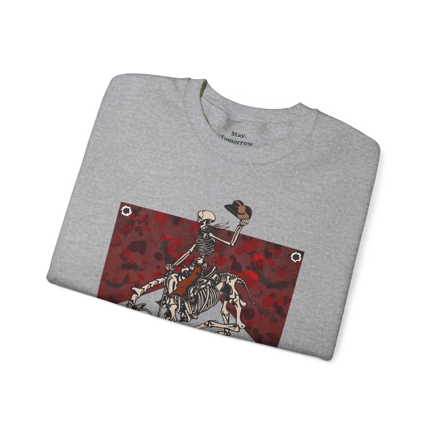 Vintage Halloween Night Rider Sweatshirt Skeleton Cowboy Western Desert Halloween 2024 Printify