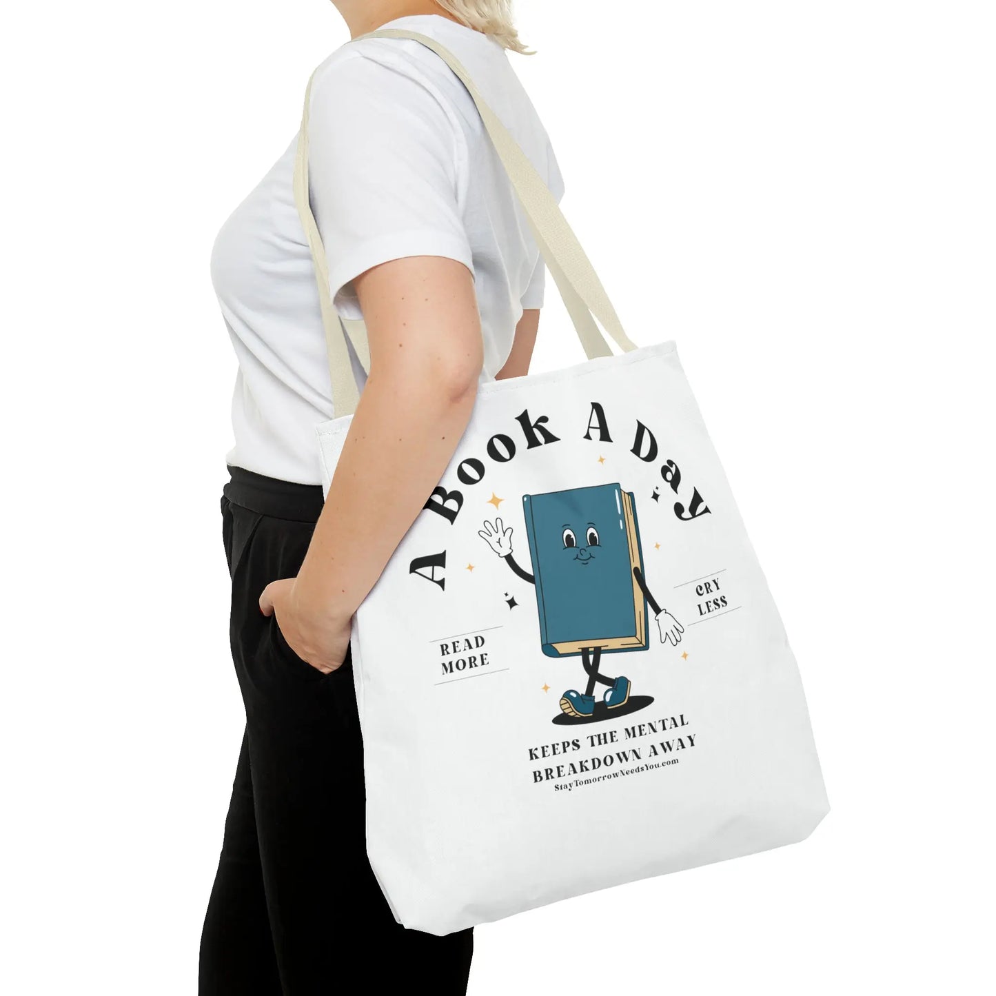 Bookish Mental Health Tote | Book A Day Retro Tote Read More Book Lover Bookworm BookTok Romance Reader Book Addict Romantasy Bibliophile