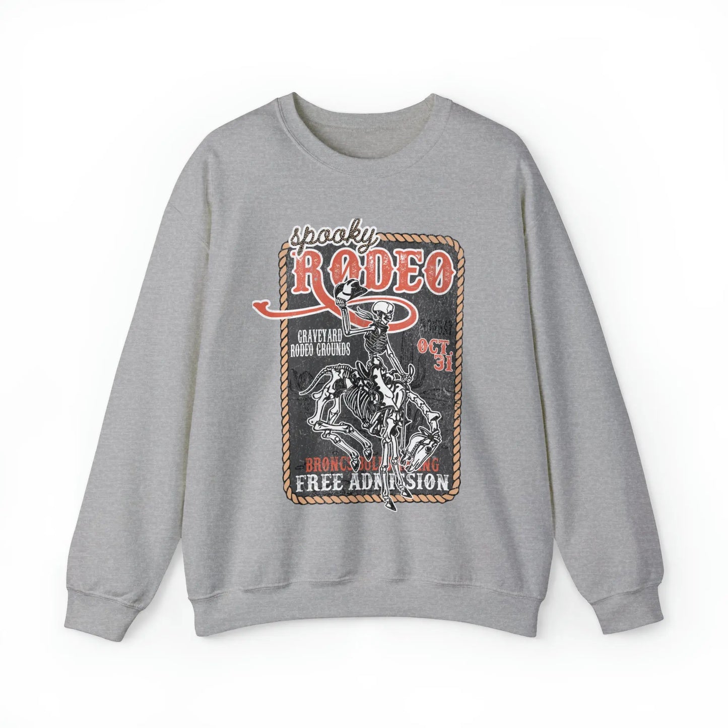 Vintage Halloween Rodeo Skeleton Cowboy Poster Sweatshirt - Western Spooky Skeleton Printify