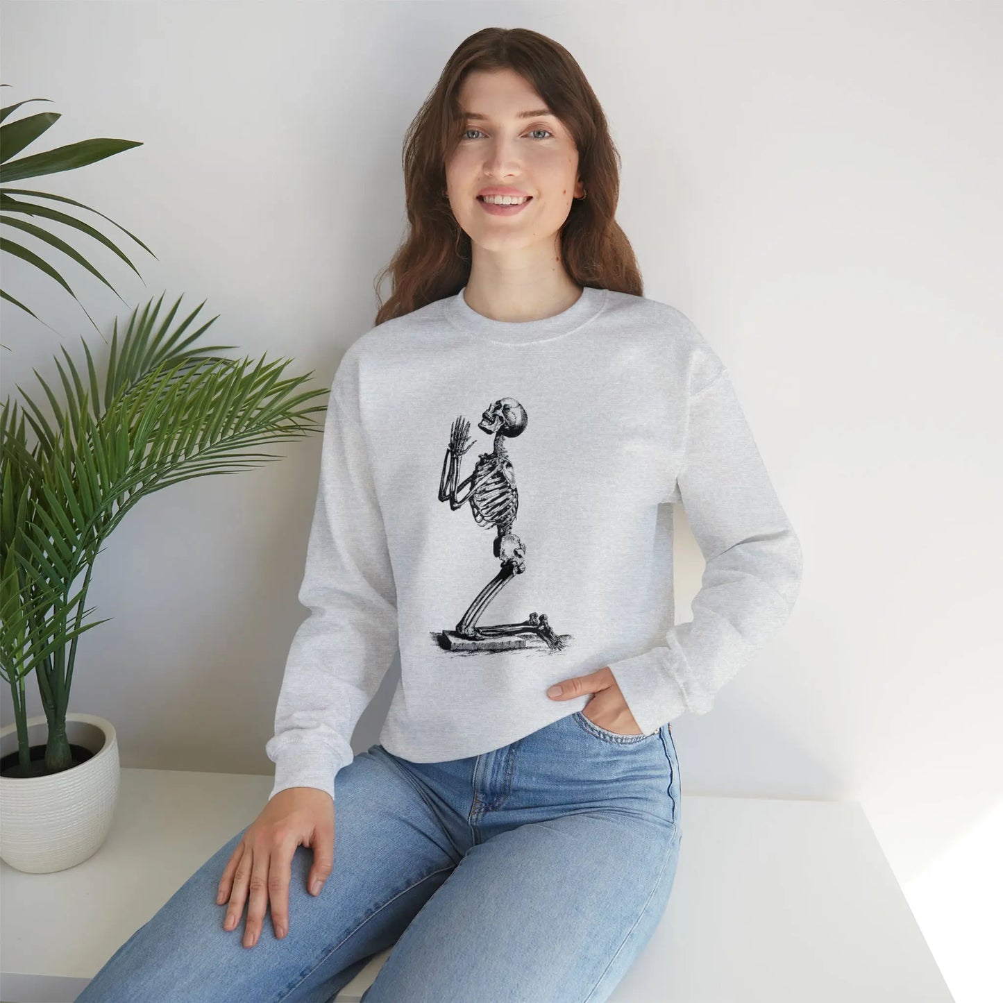 Praying Skeleton Sweatshirt Printify