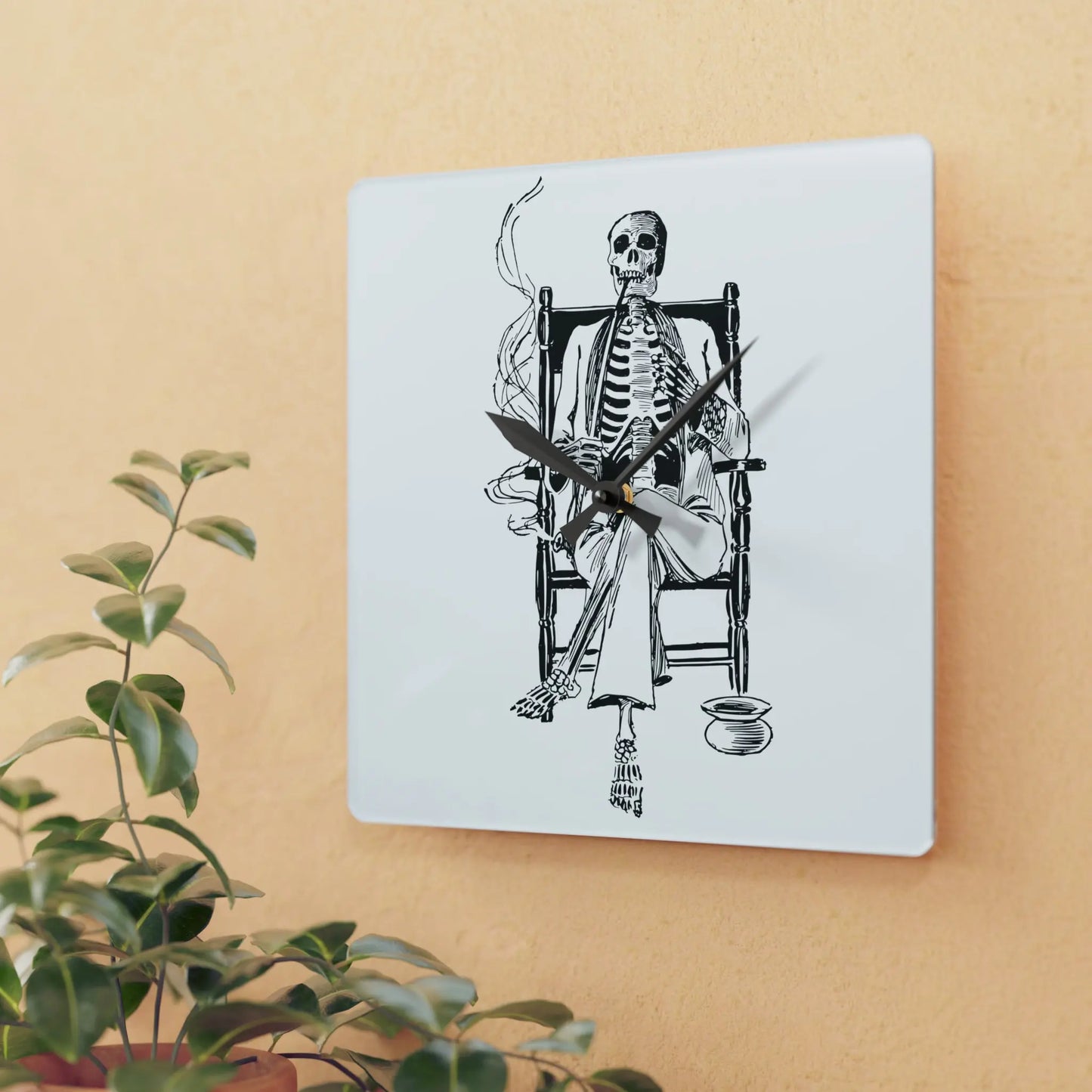 Smoking Skeleton in a Rocking Chair Wall Clock - papercraneco