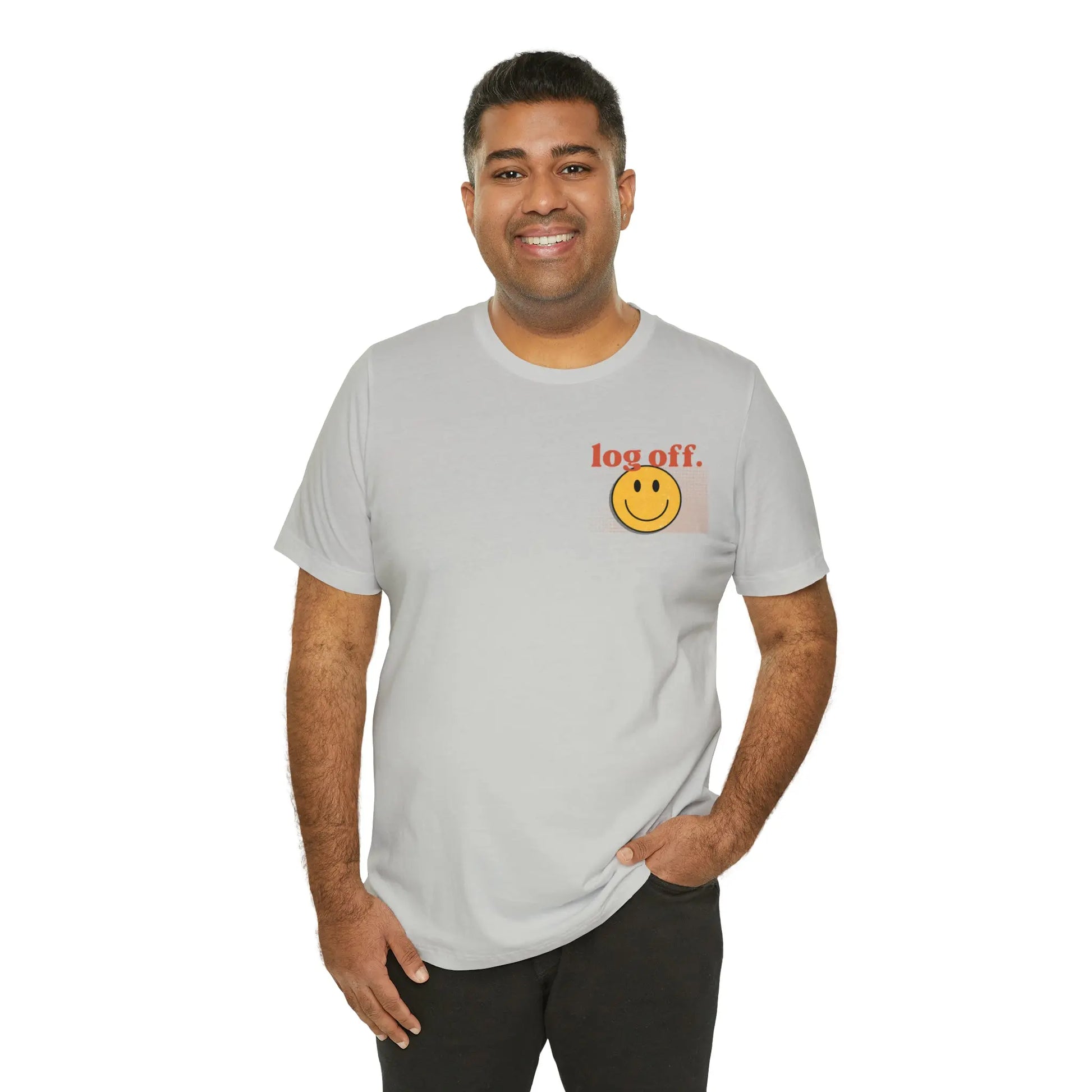 Stay Present with Retro 'Log Off' Smiley Face T-Shirt - papercraneco