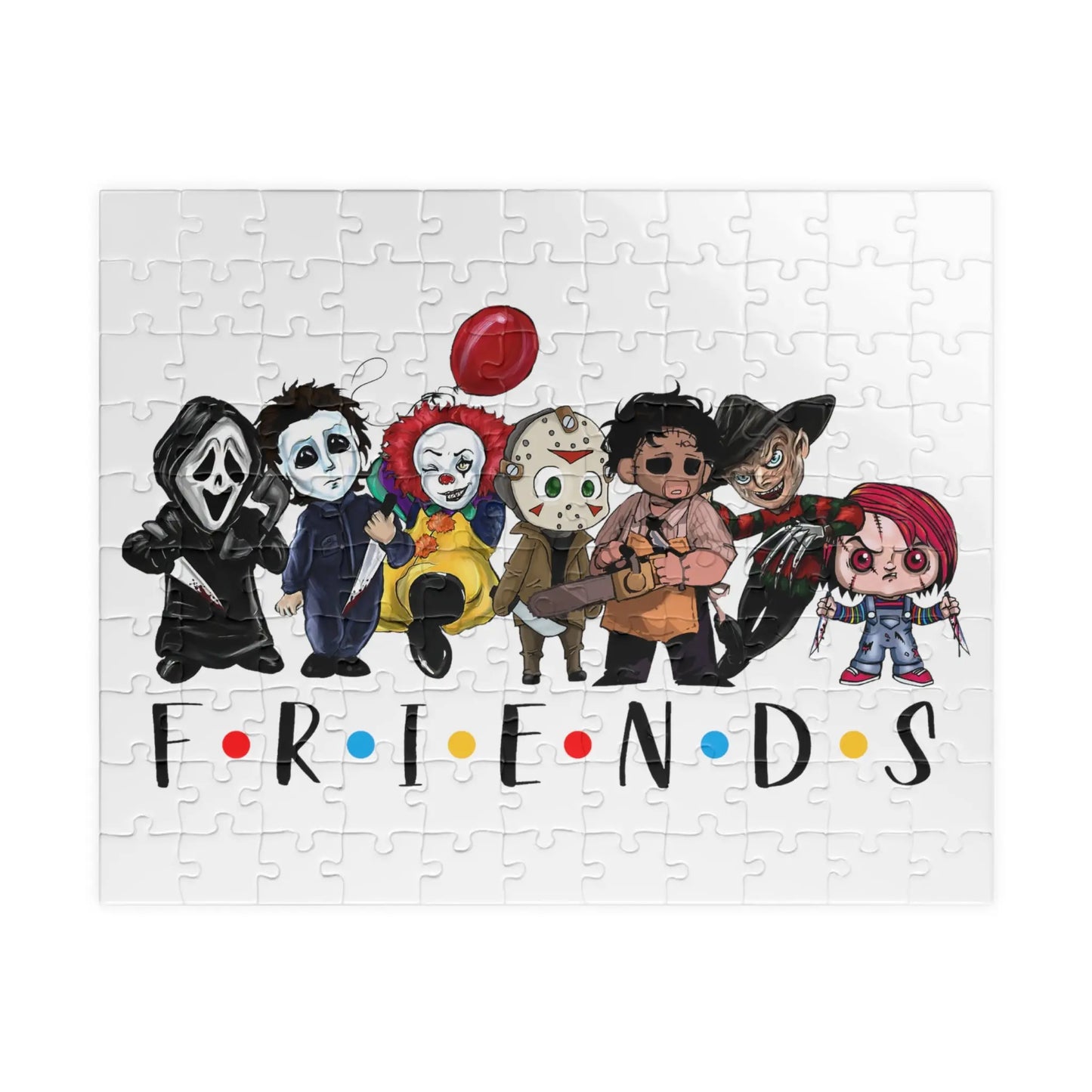 Iconic Horror Characters Jigsaw Puzzle - Ghost Face, Michael Myers, Pennywise, Jason Voorhees, Freddy Krueger, Leatherface - papercraneco