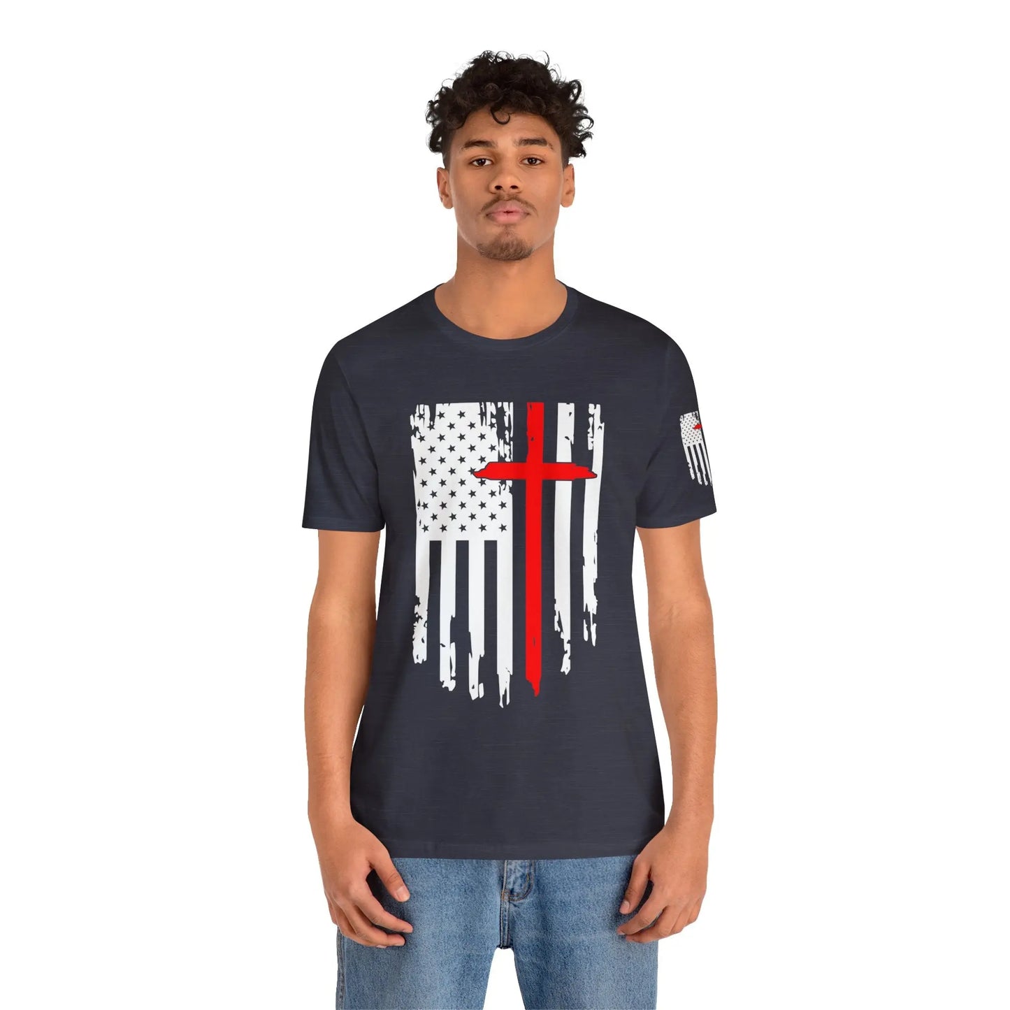 American Flag Cross Distressed USA Christian Cross Patriotic Flag with Cross Faith American Pride Mothers Day Fathers Day Military Veterans Fourth of July T shirt