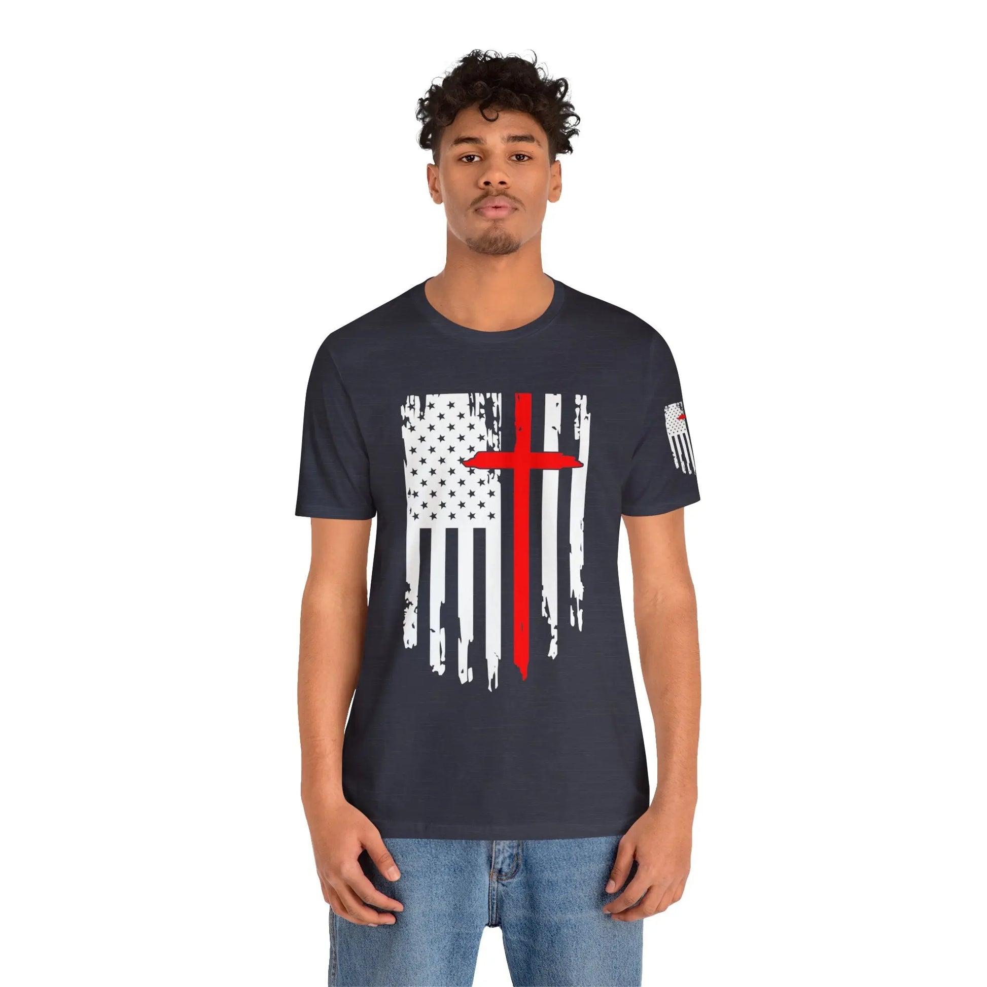 American Flag Cross Distressed USA Christian Cross Patriotic Flag with Cross Faith American Pride Mothers Day Fathers Day Military Veterans Fourth of July T shirt