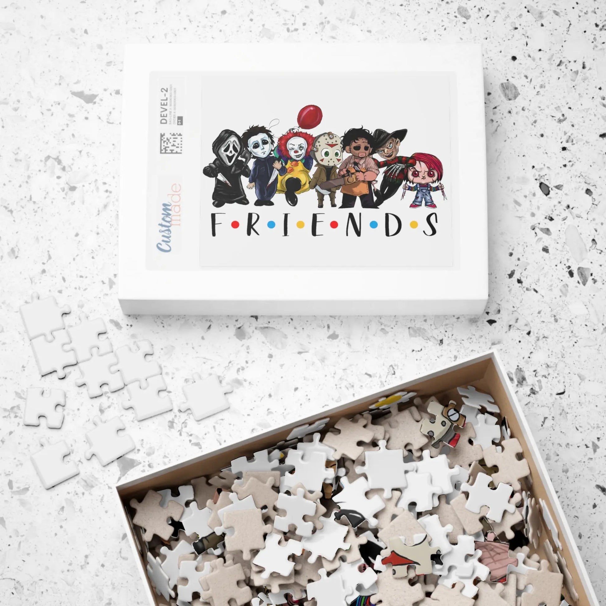 Iconic Horror Characters Jigsaw Puzzle - Ghost Face, Michael Myers, Pennywise, Jason Voorhees, Freddy Krueger, Leatherface - papercraneco