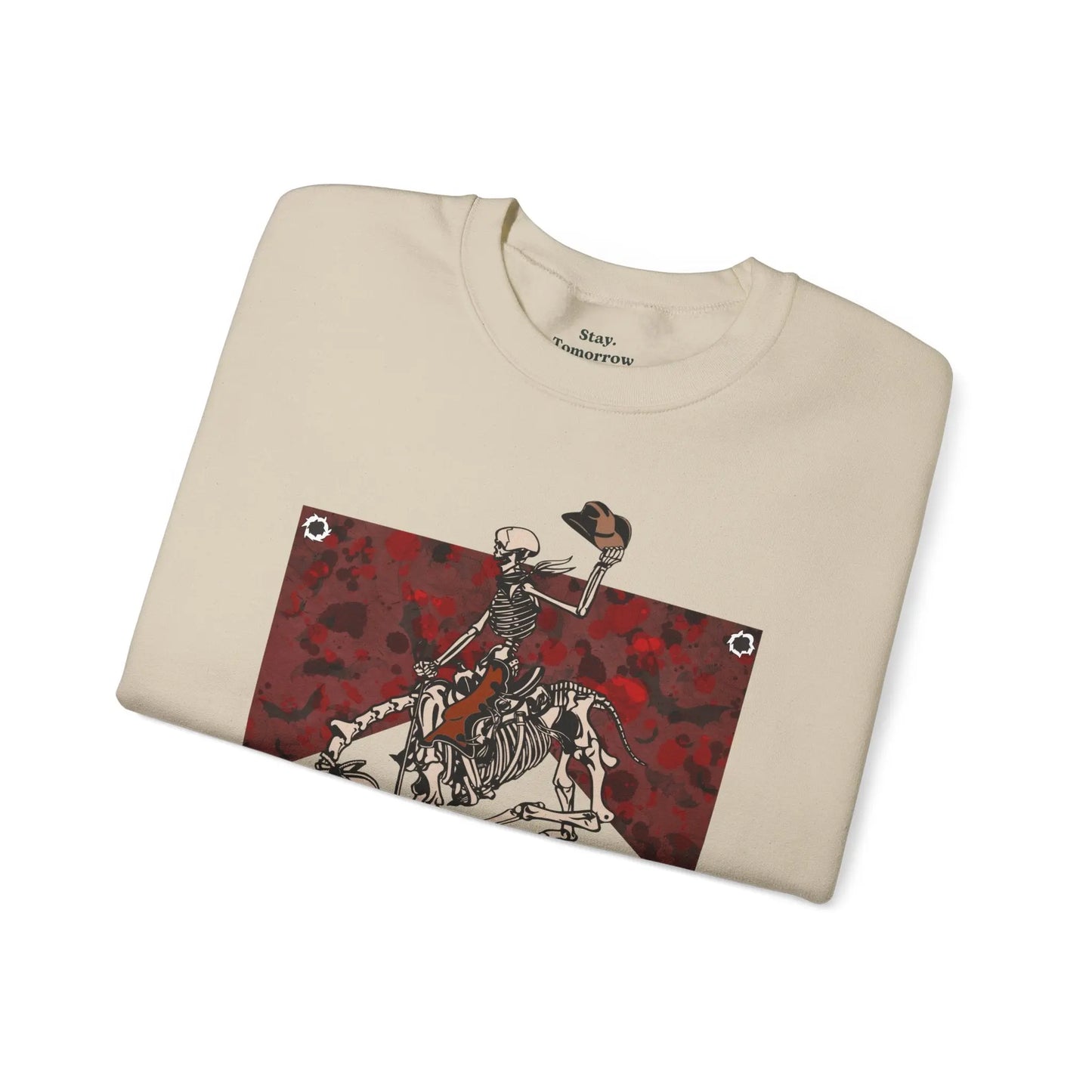 Vintage Halloween Night Rider Sweatshirt Skeleton Cowboy Western Desert Halloween 2024 Printify