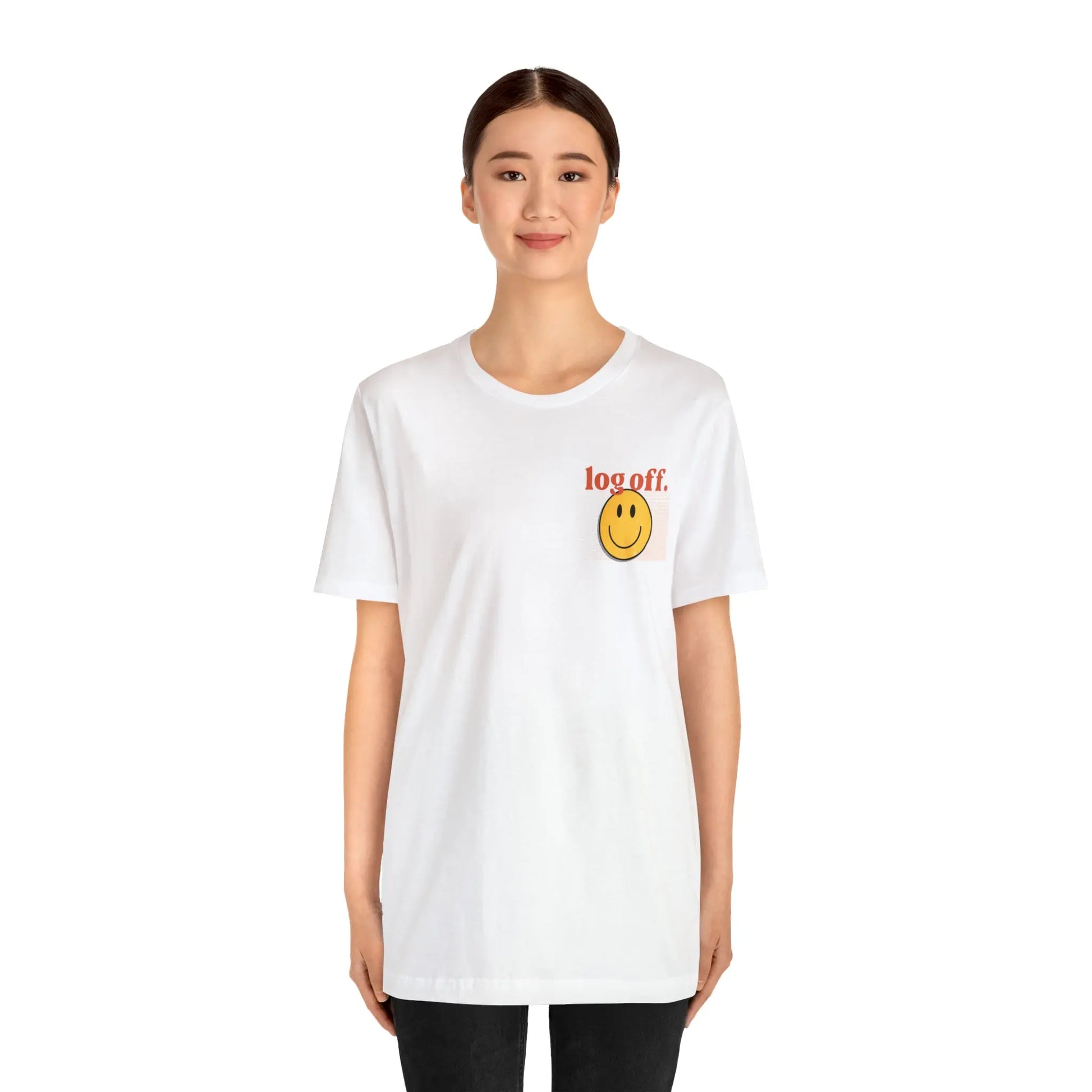 Stay Present with Retro 'Log Off' Smiley Face T-Shirt - papercraneco