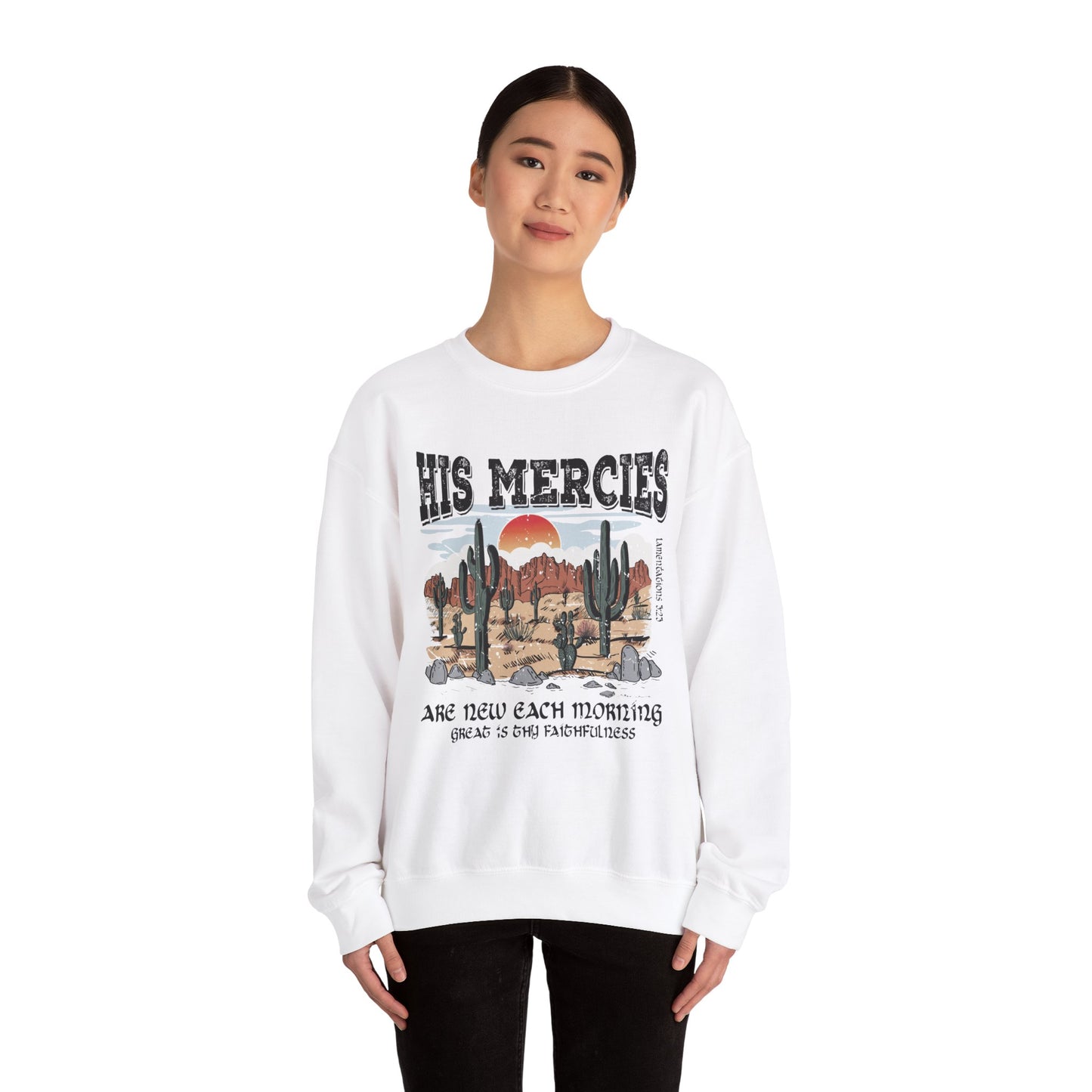 Boho Christian Sweatshirt Bible Verse Jesus Apparel Faith Based His Mercies Are New Vintage - Stay Tomorrow Needs You