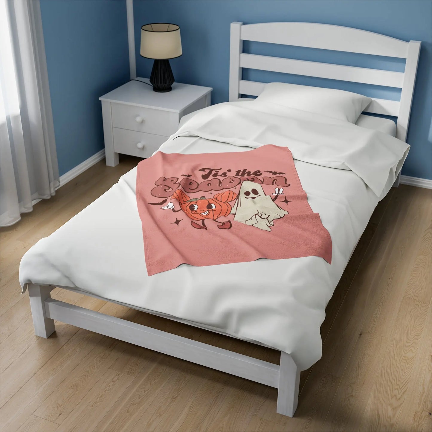 Cute Retro 'Tis the Season' Halloween Pumpkin Ghost Throw Blanket Printify