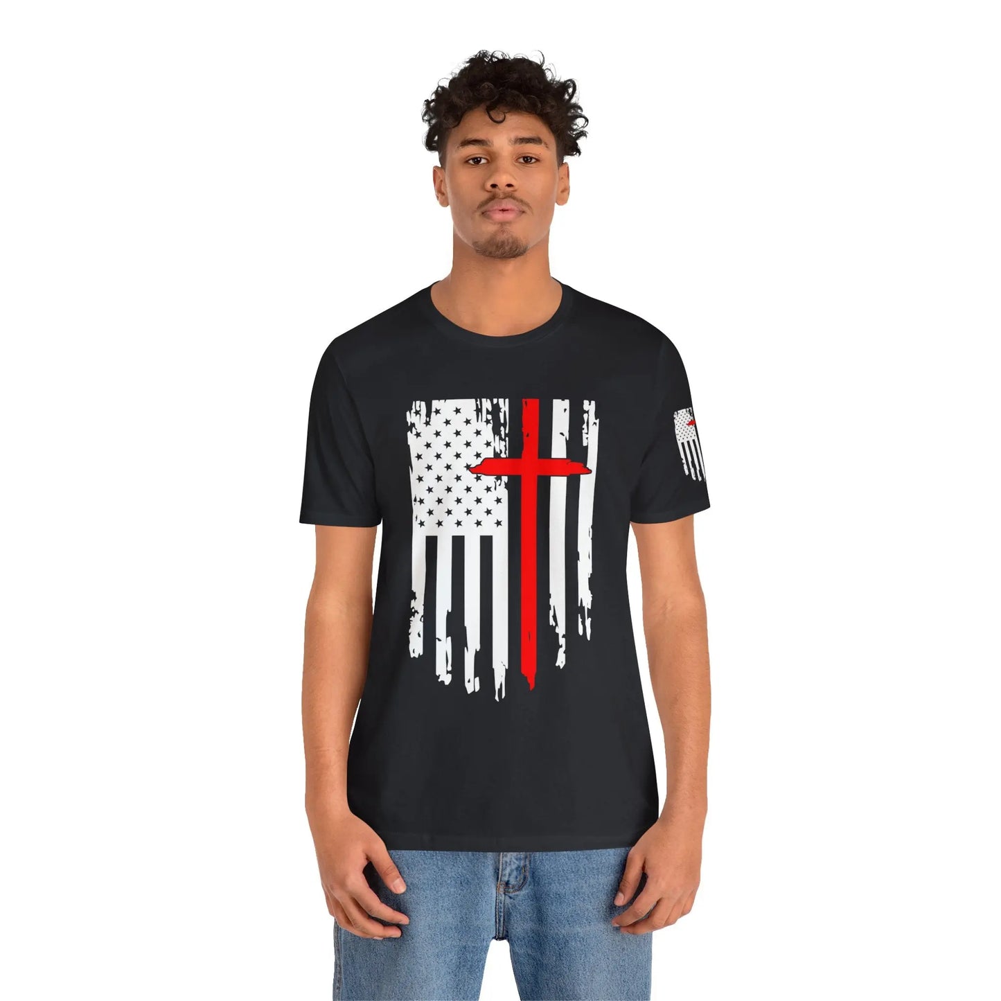American Flag Cross Distressed USA Christian Cross Patriotic Flag with Cross Faith American Pride Mothers Day Fathers Day Military Veterans Fourth of July T shirt