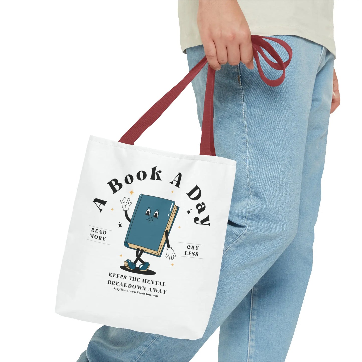 Bookish Mental Health Tote | Book A Day Retro Tote Read More Book Lover Bookworm BookTok Romance Reader Book Addict Romantasy Bibliophile