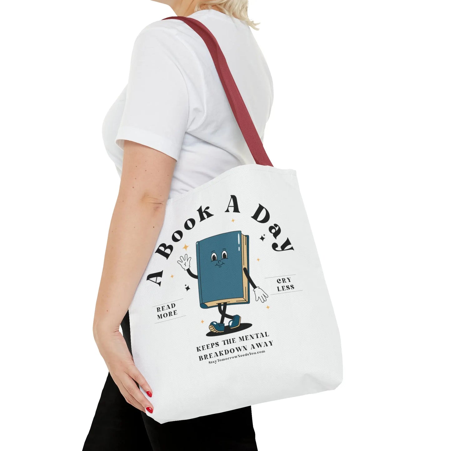 Bookish Mental Health Tote | Book A Day Retro Tote Read More Book Lover Bookworm BookTok Romance Reader Book Addict Romantasy Bibliophile