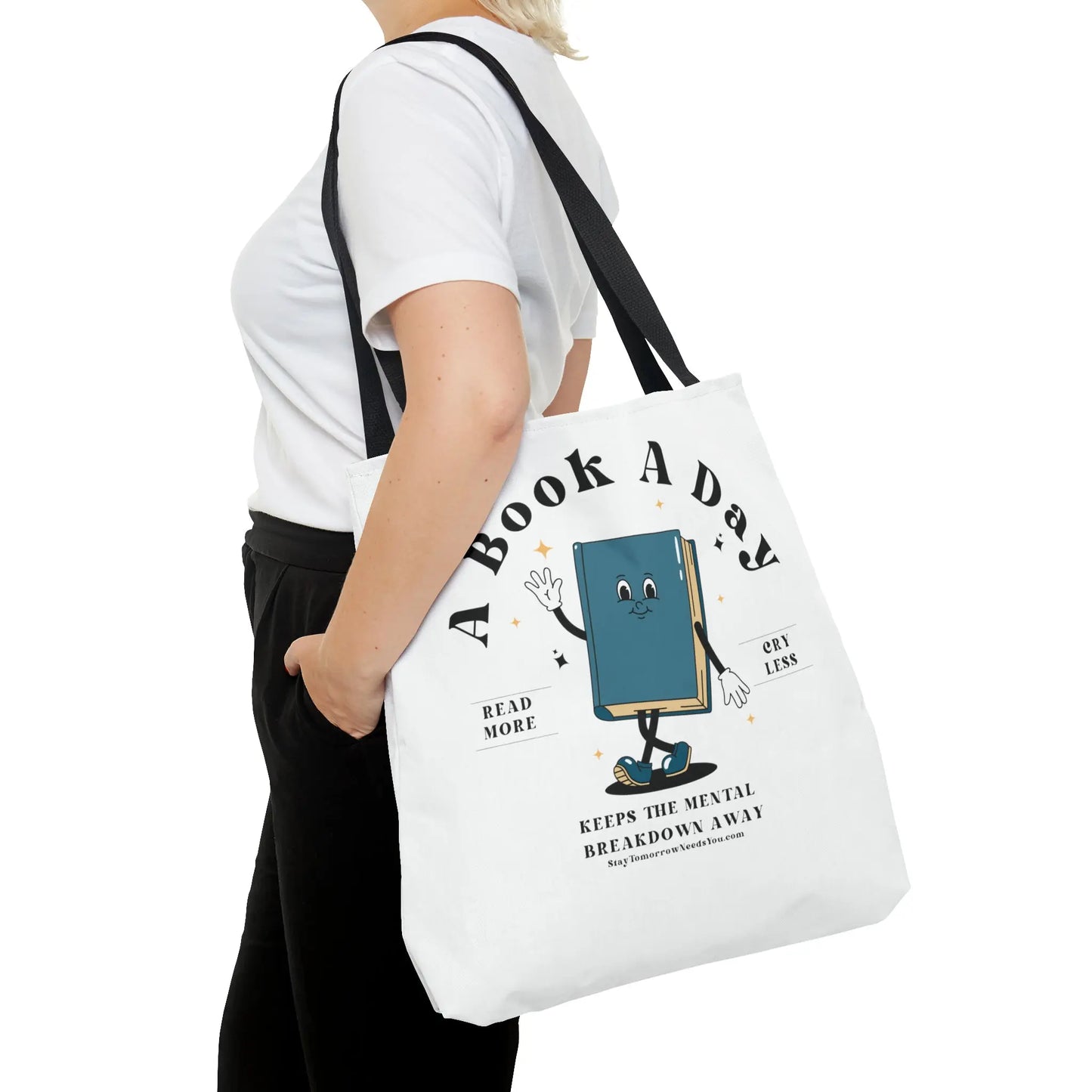 Bookish Mental Health Tote | Book A Day Retro Tote Read More Book Lover Bookworm BookTok Romance Reader Book Addict Romantasy Bibliophile