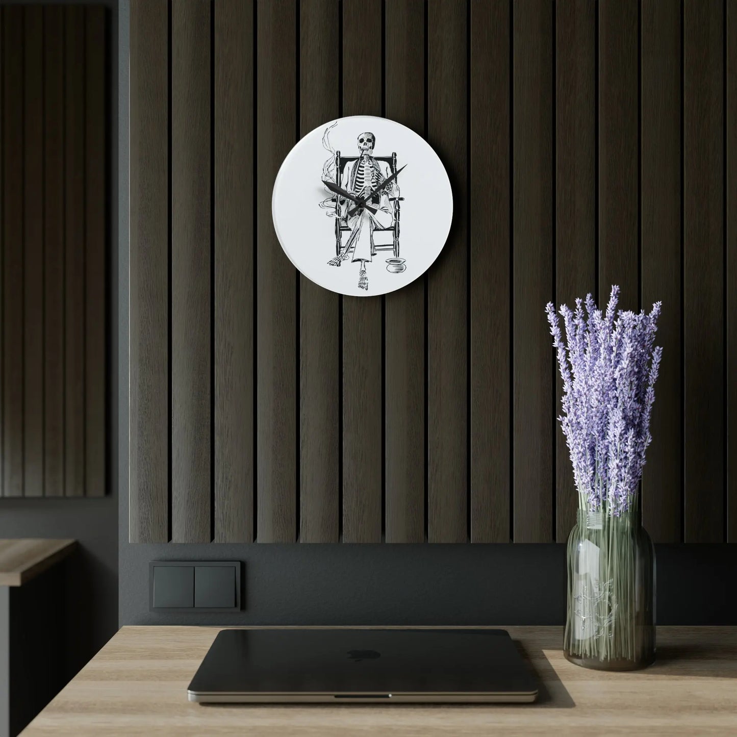 Smoking Skeleton in a Rocking Chair Wall Clock - papercraneco