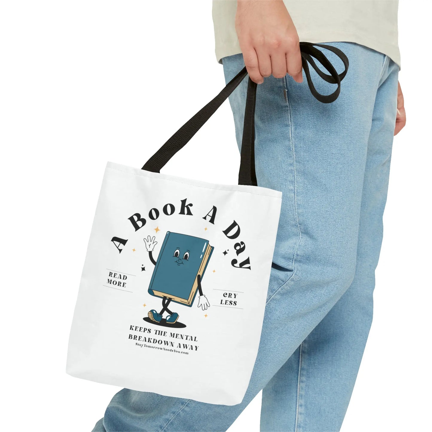 Bookish Mental Health Tote | Book A Day Retro Tote Read More Book Lover Bookworm BookTok Romance Reader Book Addict Romantasy Bibliophile