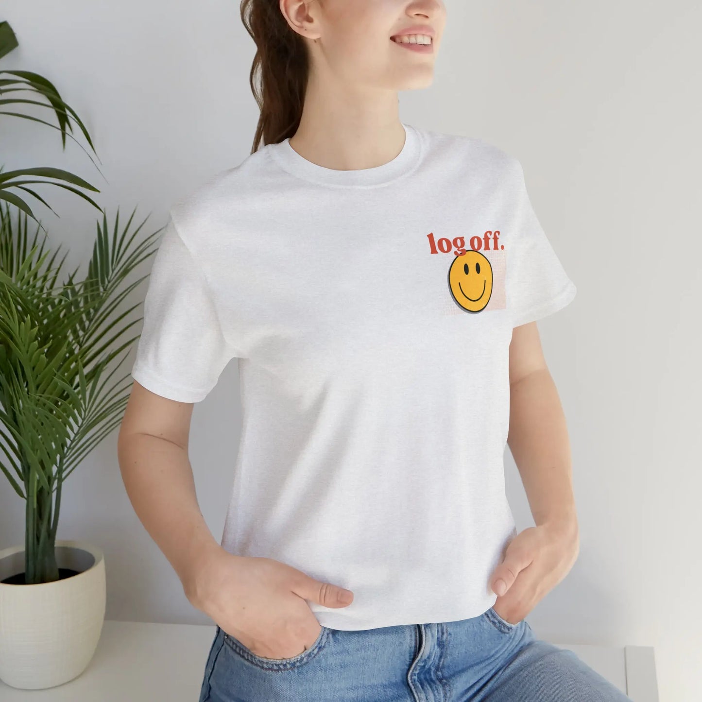 Stay Present with Retro 'Log Off' Smiley Face T-Shirt - papercraneco