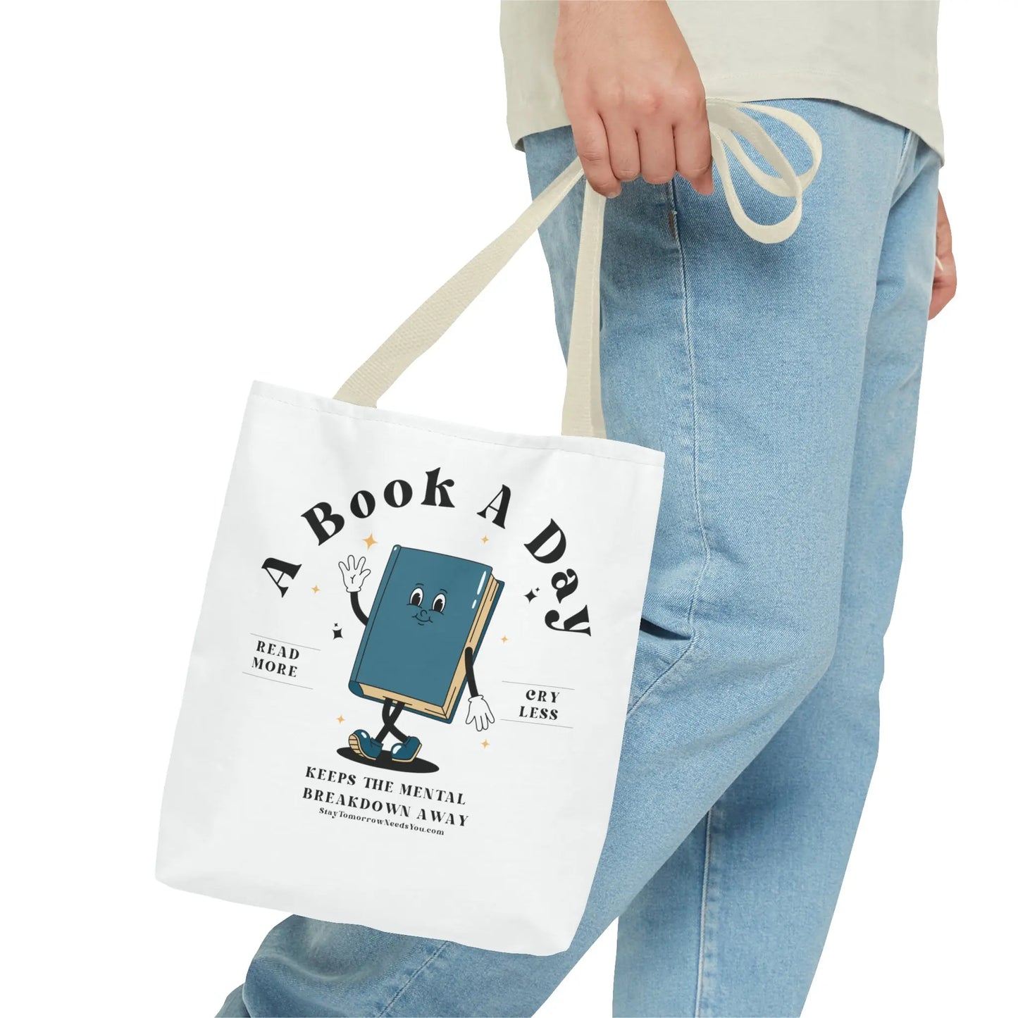 Bookish Mental Health Tote | Book A Day Retro Tote Read More Book Lover Bookworm BookTok Romance Reader Book Addict Romantasy Bibliophile