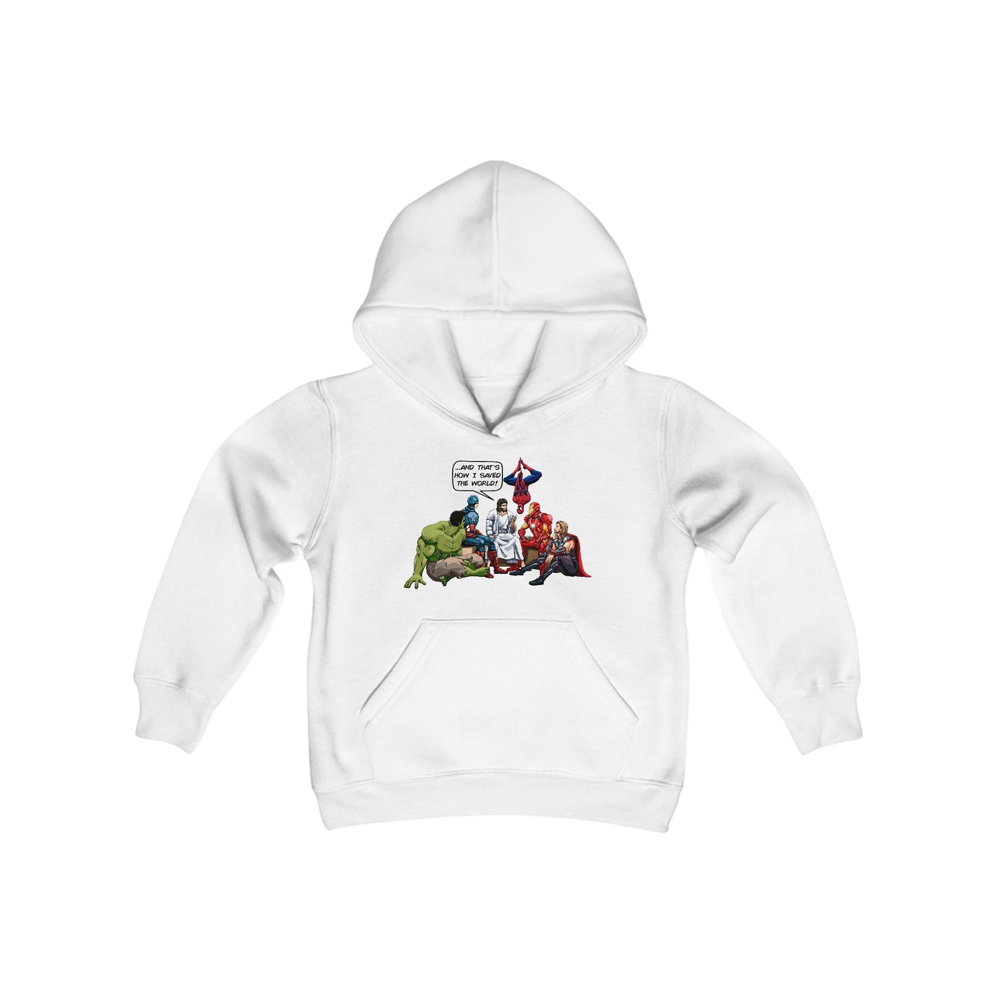 That's How I Saved The World Jesus Superheroes Funny Christian Jesus Sweatshirt Kids Superhero Youth Heavy Blend Hooded Sweatshirt - Stay Tomorrow Needs You That's How I Saved The World Jesus Superheroes Funny Christian Jesus Sweatshirt Kids Superhero Youth Heavy Blend Hooded Sweatshirt