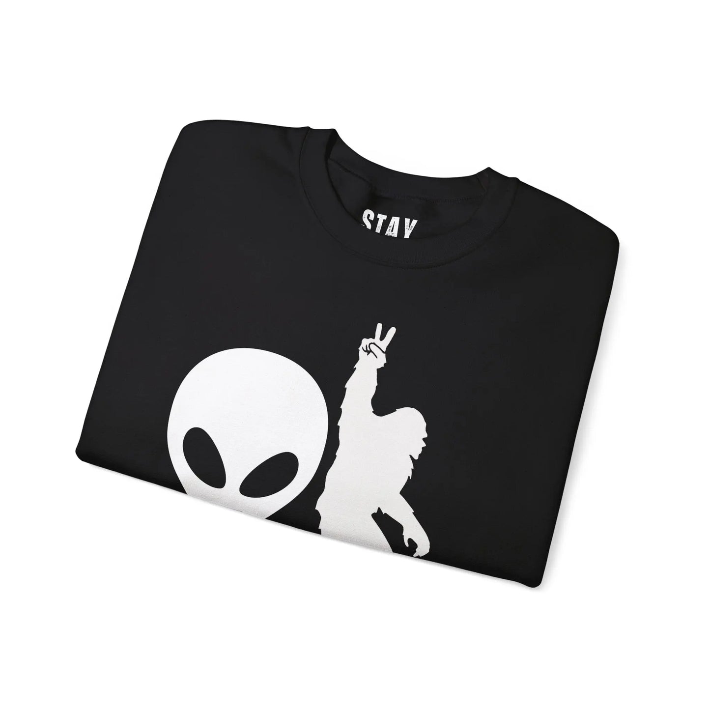 Alien and Bigfoot Sweatshirt “we don’t believe in you either” Printify