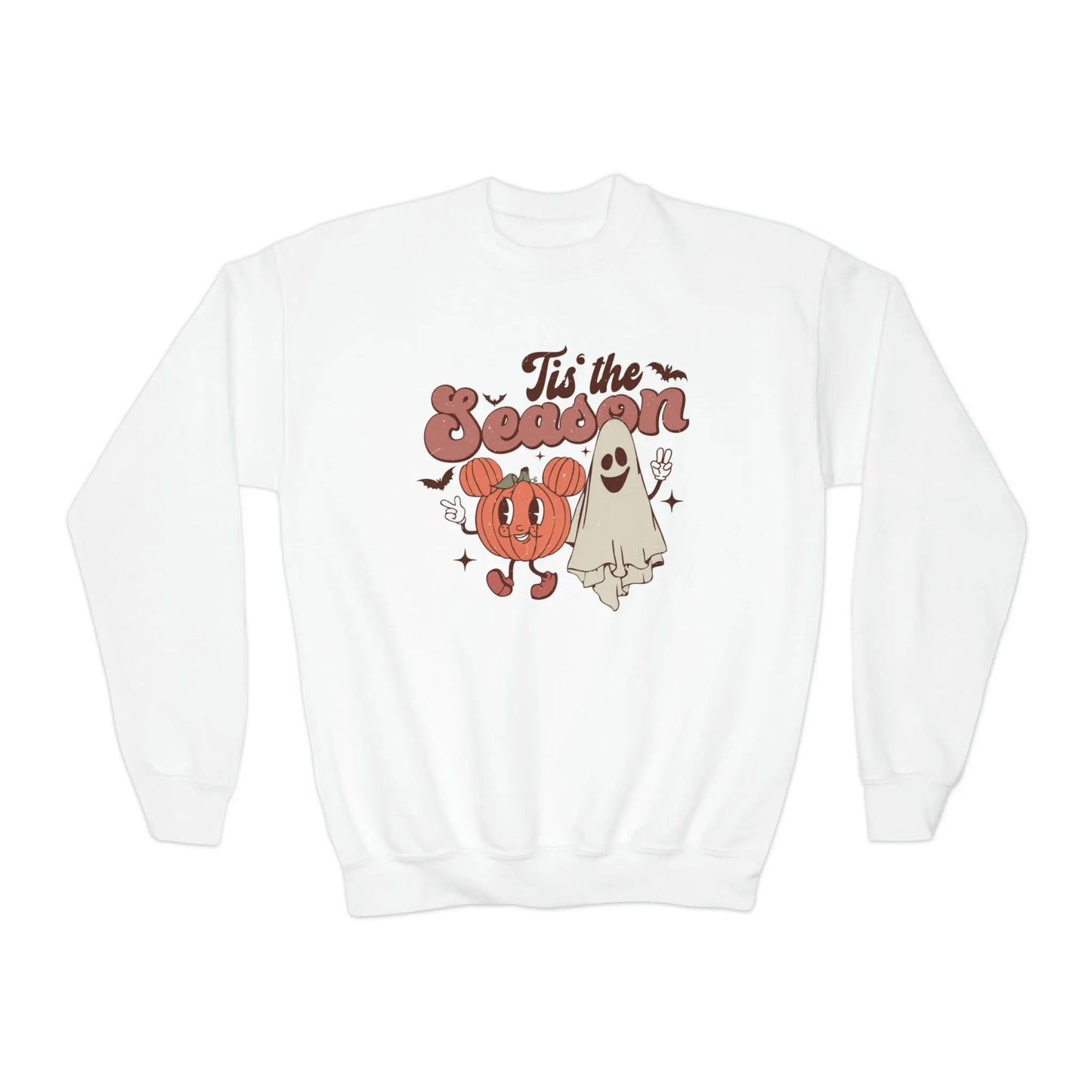Retro 'Tis the Season' Kids Sweatshirt - Cute Halloween 2023 Pumpkin and Ghost Printify
