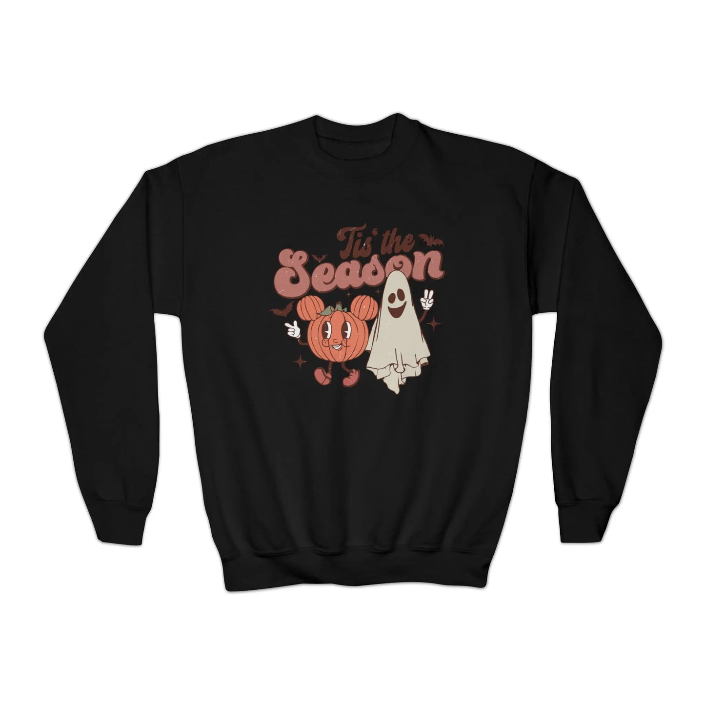 Retro 'Tis the Season' Kids Sweatshirt - Cute Halloween 2023 Pumpkin and Ghost Printify