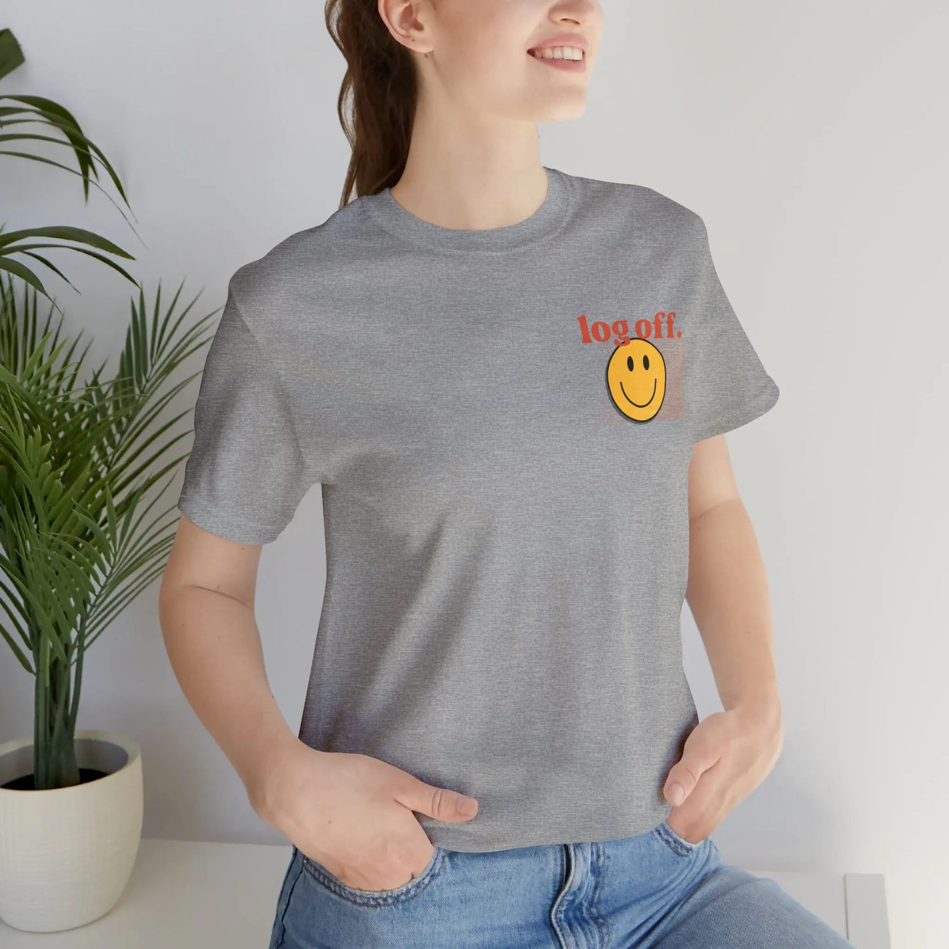Stay Present with Retro 'Log Off' Smiley Face T-Shirt - papercraneco