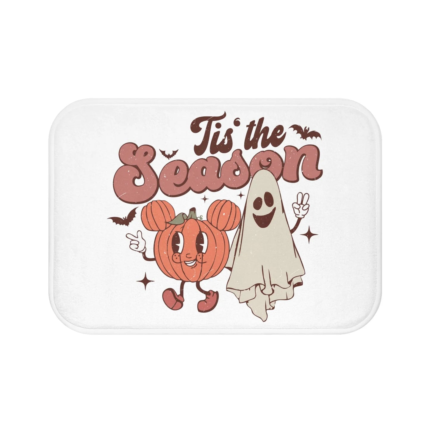 Cute Retro 'Tis the Season' Halloween Bath Mat - Pumpkin and Ghost - papercraneco