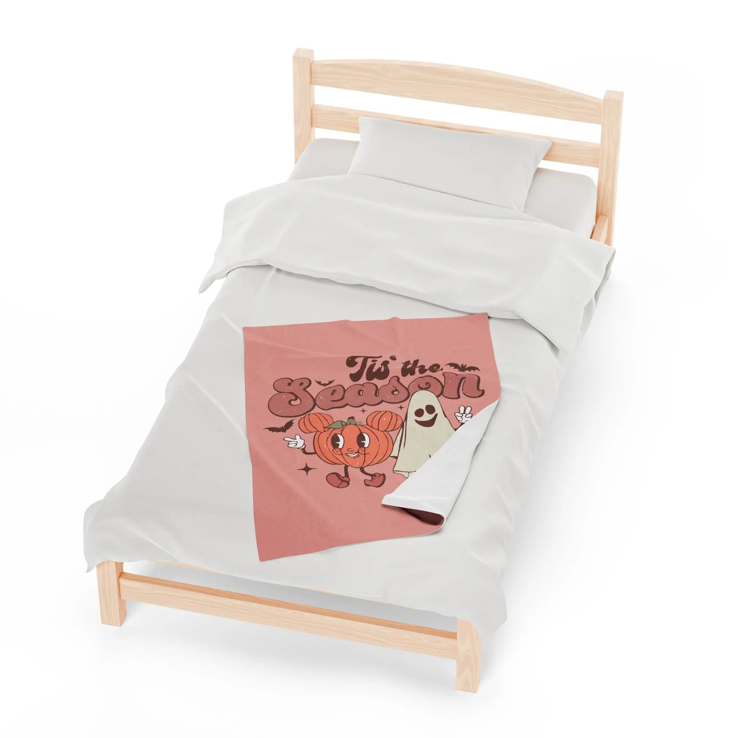 Cute Retro 'Tis the Season' Halloween Pumpkin Ghost Throw Blanket Printify