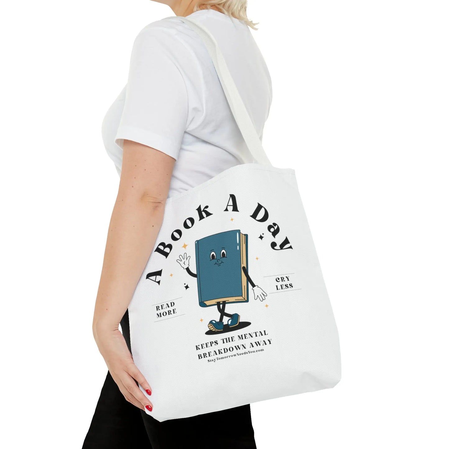 Bookish Mental Health Tote | Book A Day Retro Tote Read More Book Lover Bookworm BookTok Romance Reader Book Addict Romantasy Bibliophile