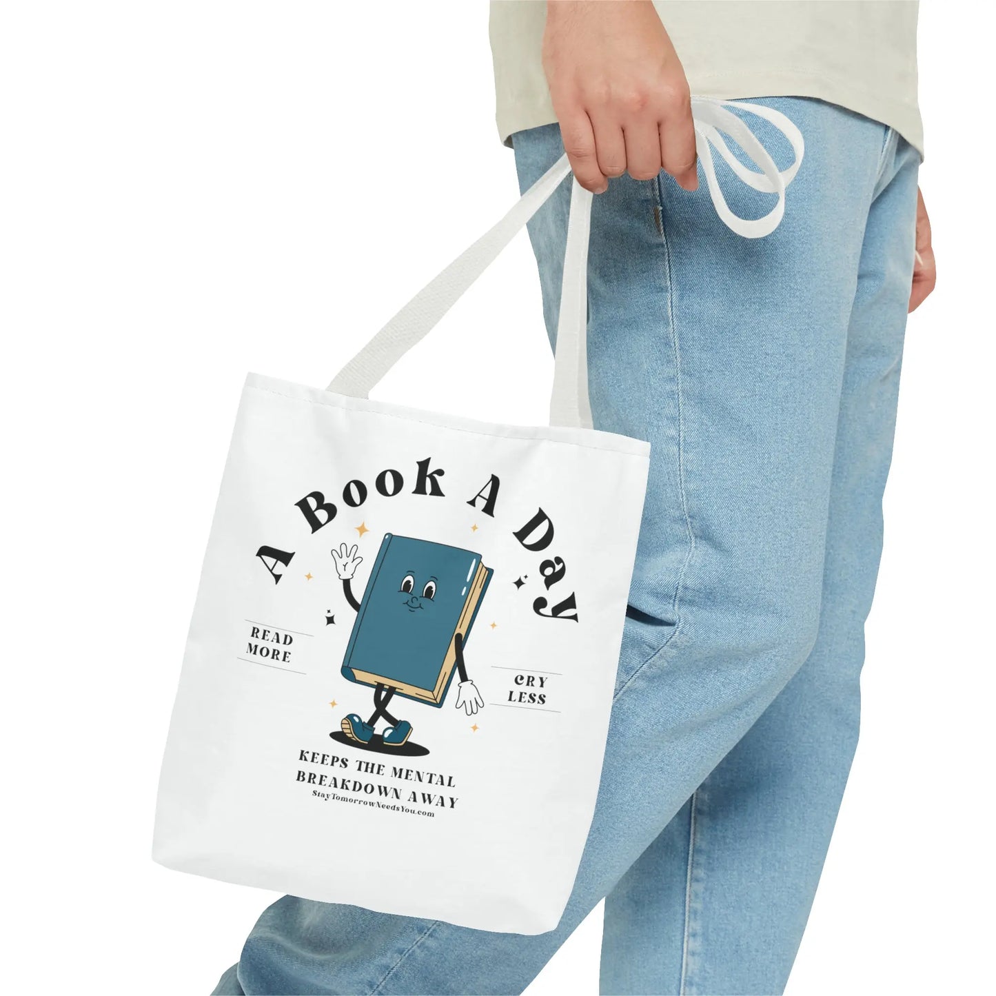 Bookish Mental Health Tote | Book A Day Retro Tote Read More Book Lover Bookworm BookTok Romance Reader Book Addict Romantasy Bibliophile