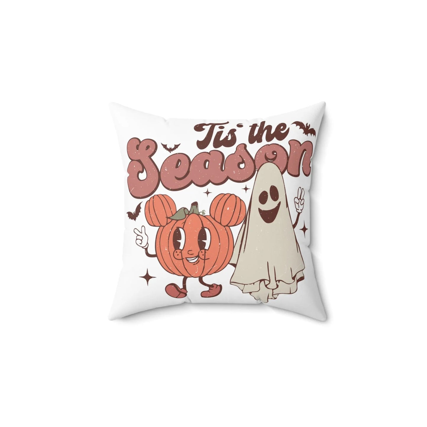 Cute Retro 'Tis the Season' Halloween Throw Pillow - Pumpkin and Ghost - papercraneco