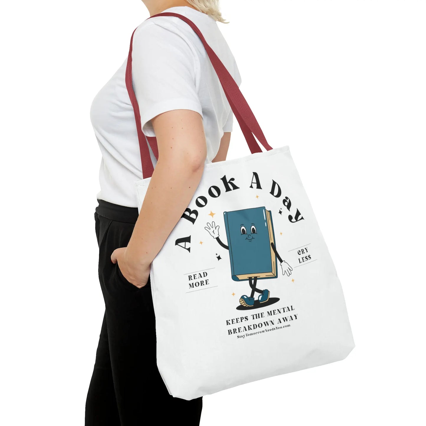 Bookish Mental Health Tote | Book A Day Retro Tote Read More Book Lover Bookworm BookTok Romance Reader Book Addict Romantasy Bibliophile