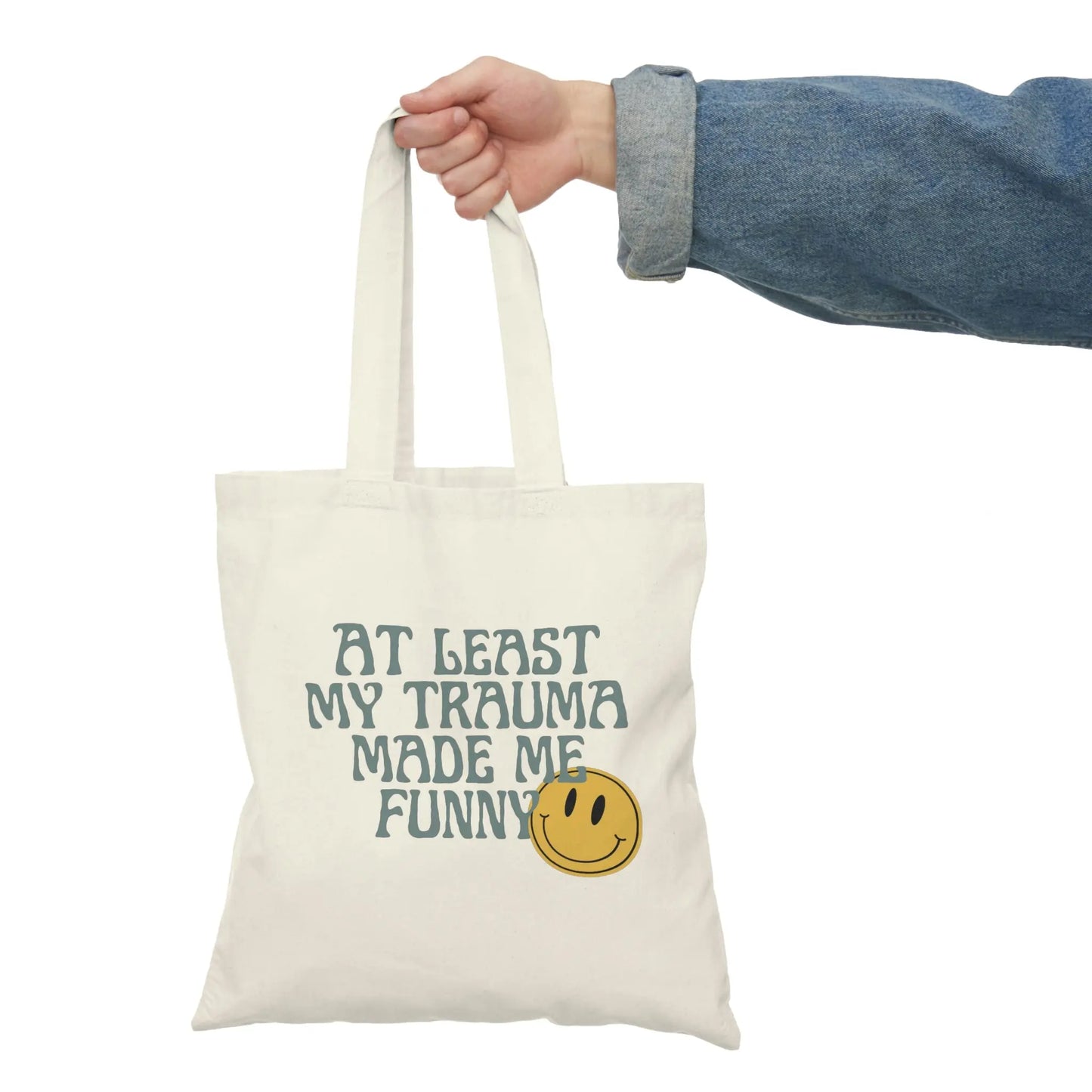 Retro Smiley Face At Least my Trauma Made Me Funny Natural Tote Bag - papercraneco