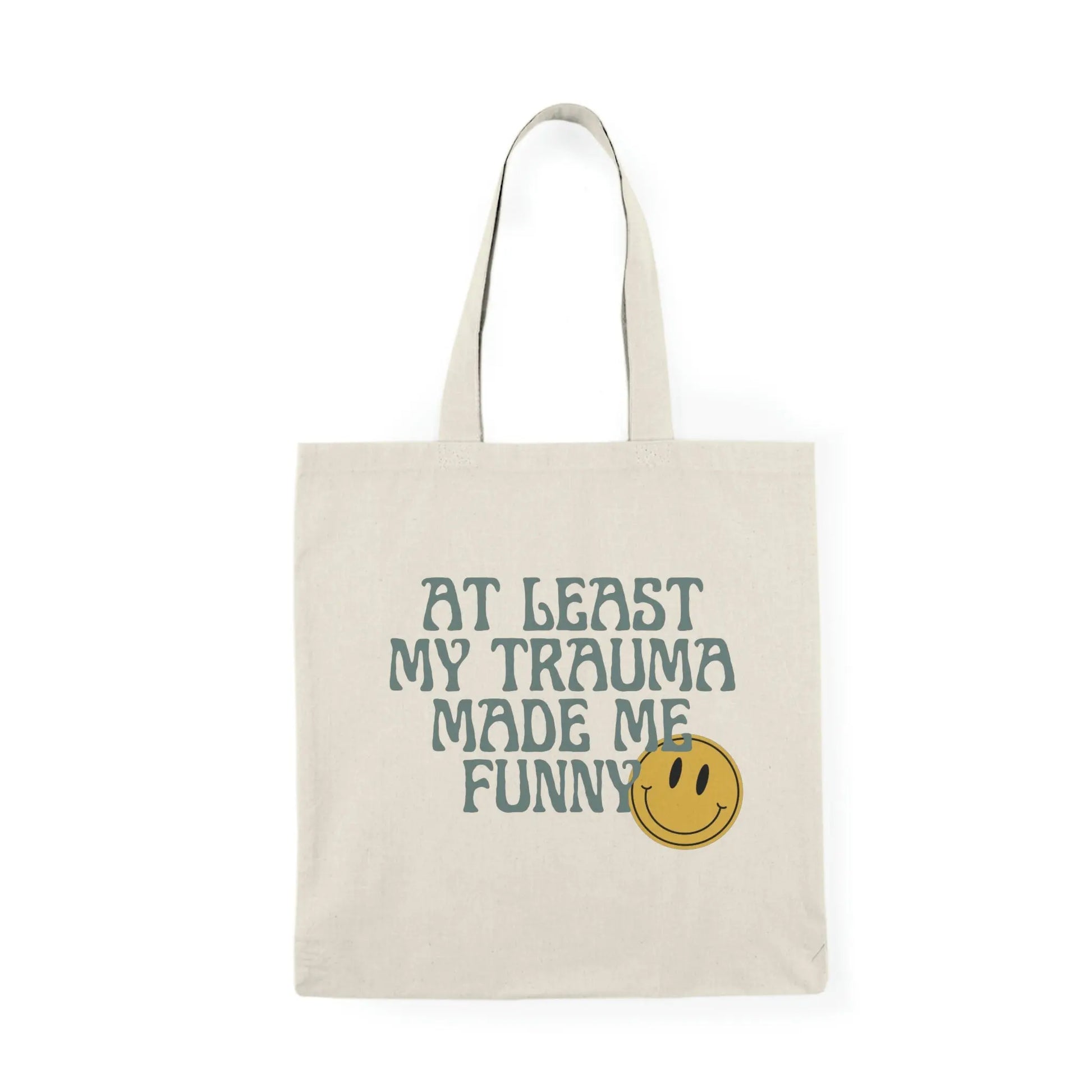 Retro Smiley Face At Least my Trauma Made Me Funny Natural Tote Bag - papercraneco