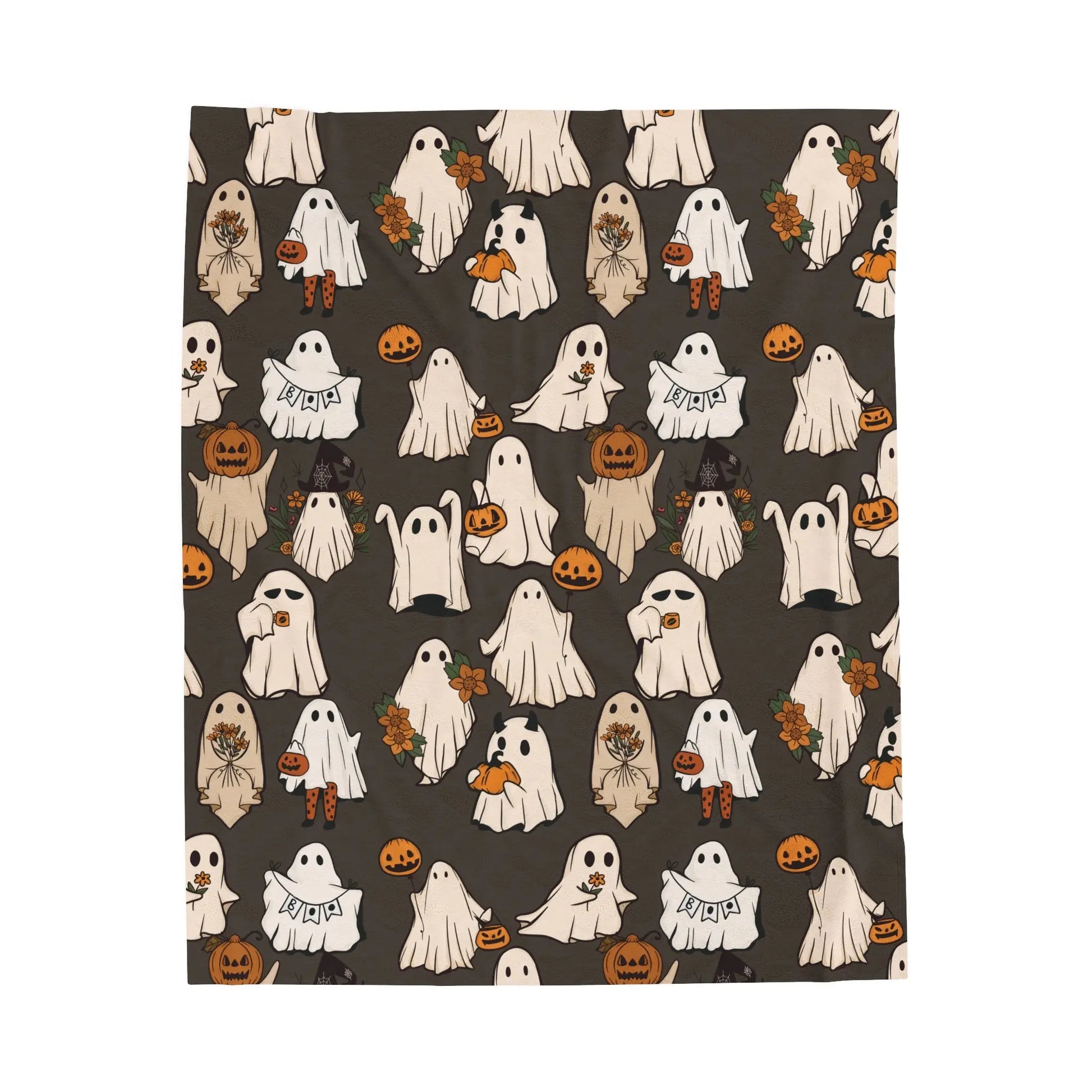 Cute Retro Halloween Ghosts Velveteen Plush Blanket Printify