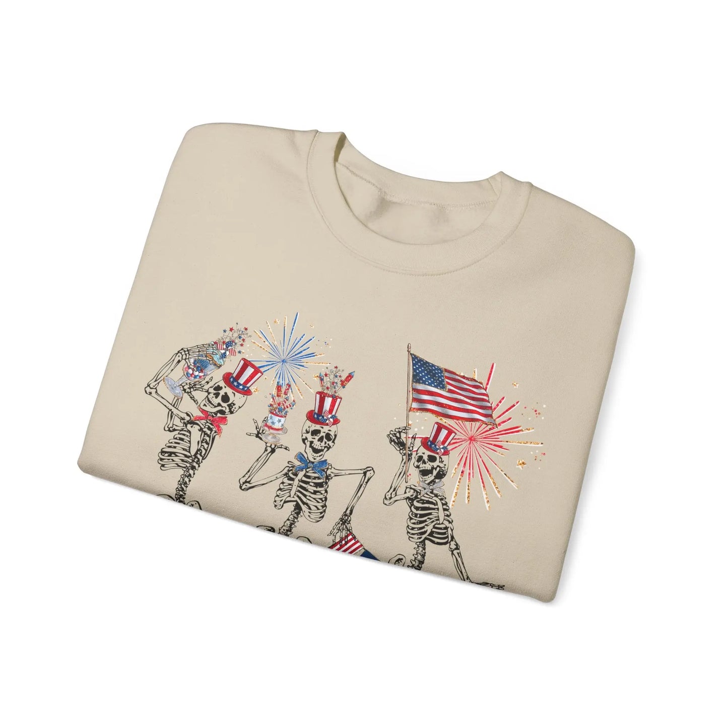 Patriotic Fourth of July Funny Skeletons Tank 4th of July Independence Day Sweatshirt Fireworks Dancing Skeletons America USA Crewneck Sweatshirt Printify