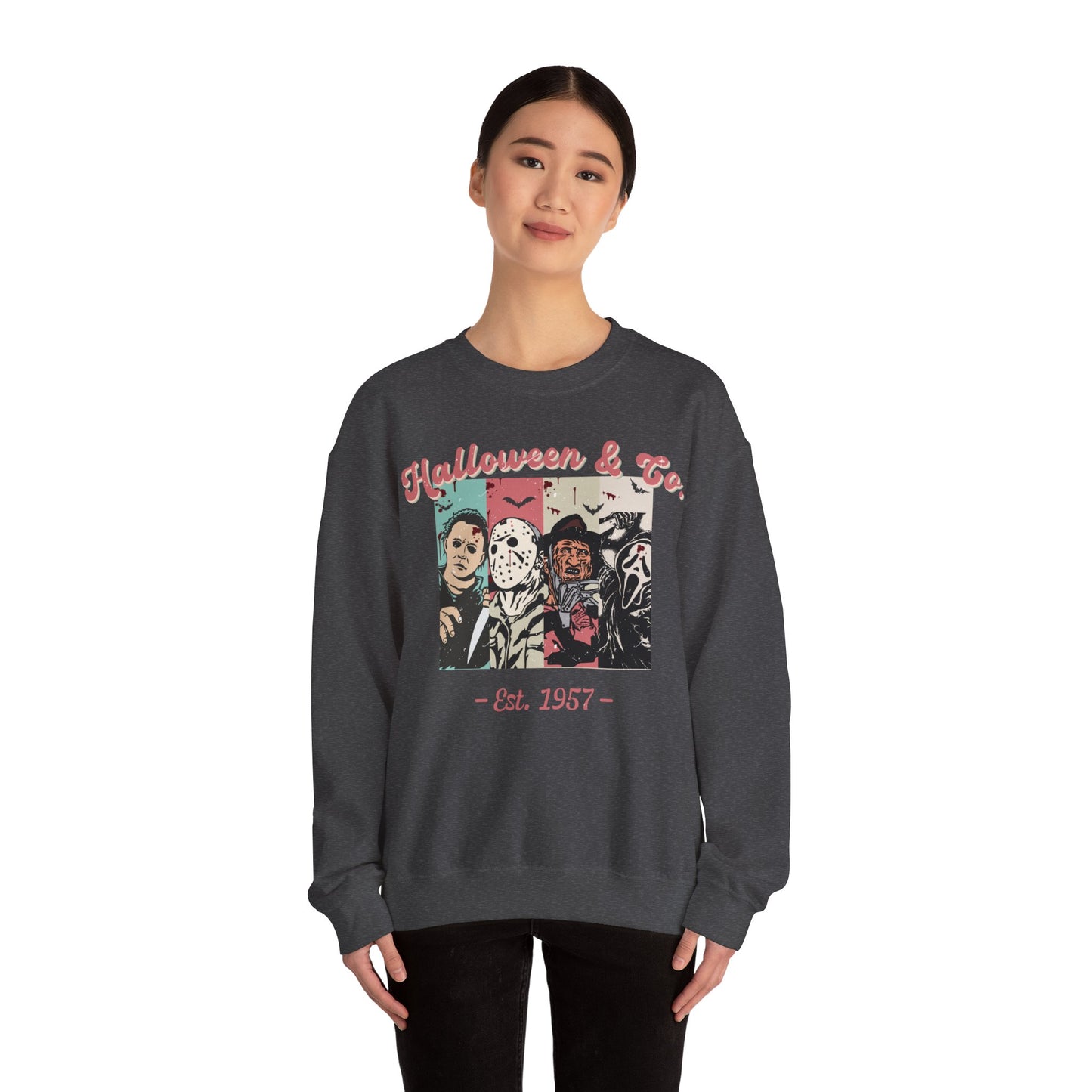 Retro Boho Spooky Season Halloween 2024 Horror Sweatshirt - Michael Meyers, Jason Vorhees, Freddy Krueger, Ghost Face Scream Hoodie Halloween, Friday the 13th, Nightmare on Elm Street, 2024