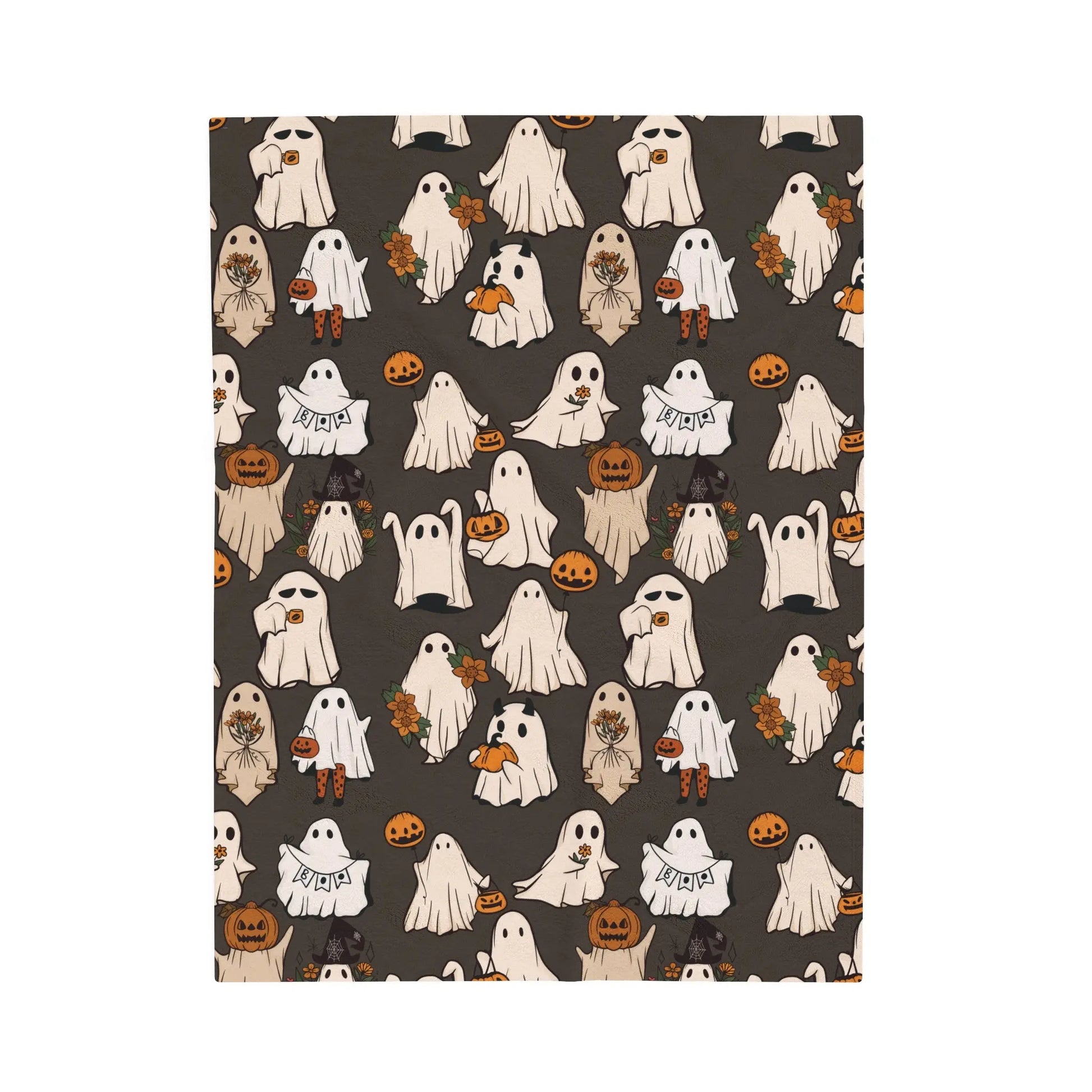 Cute Retro Halloween Ghosts Velveteen Plush Blanket Printify