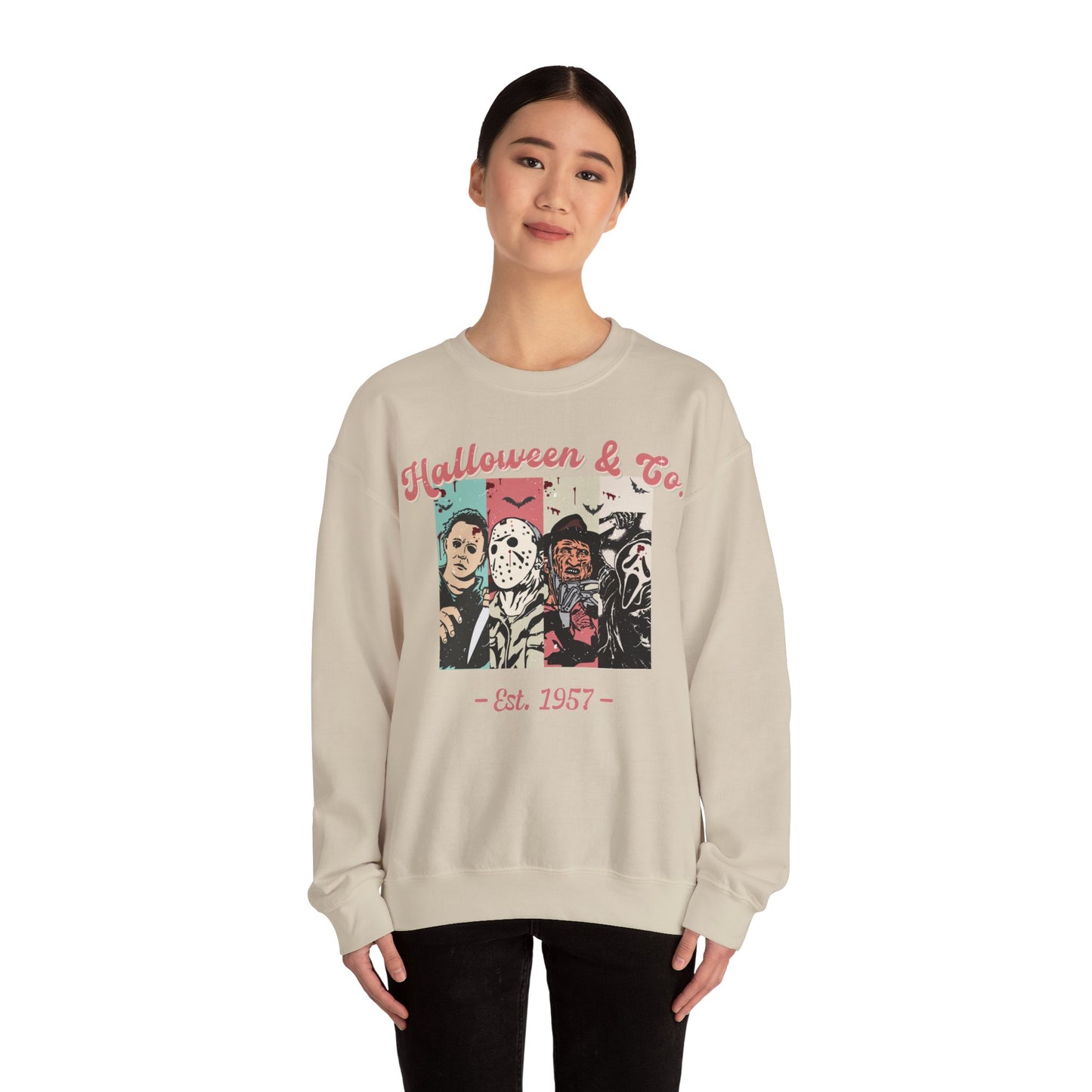 Retro Boho Spooky Season Halloween 2024 Horror Sweatshirt - Michael Meyers, Jason Vorhees, Freddy Krueger, Ghost Face Scream Hoodie Halloween, Friday the 13th, Nightmare on Elm Street, 2024