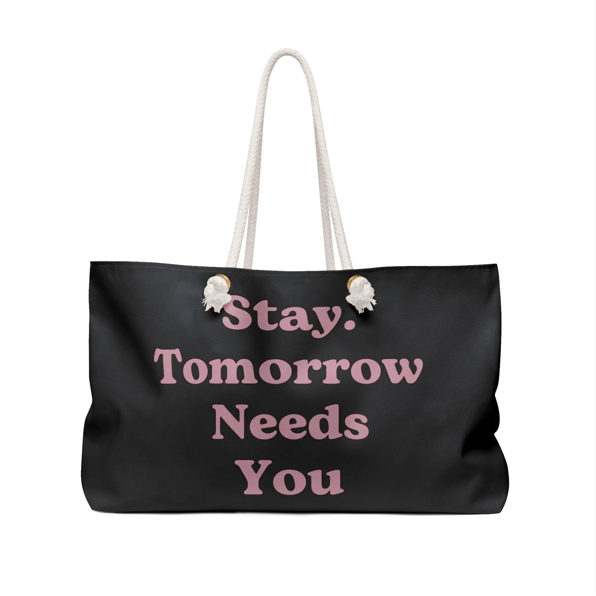 Retro Smiley Suicide Awareness Stay Tomorrow Needs You Summer Beach Pool Bag Weekender Tote in Black and Pink