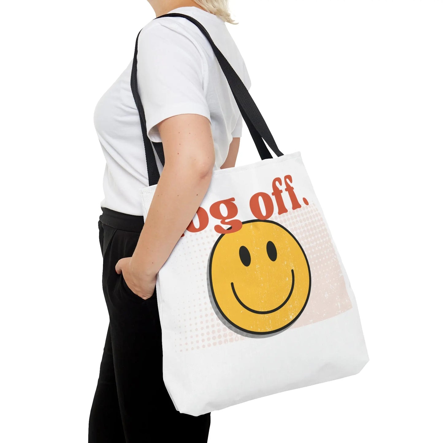 Stay Present with Retro 'Log Off' Smiley Face Bag - papercraneco