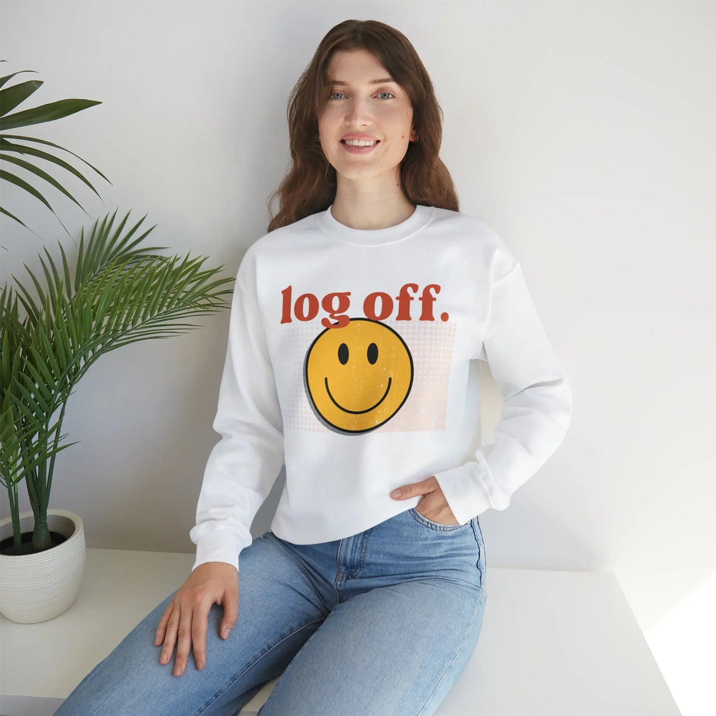 Stay Present with Retro 'Log Off' Smiley Face Sweatshirt - papercraneco