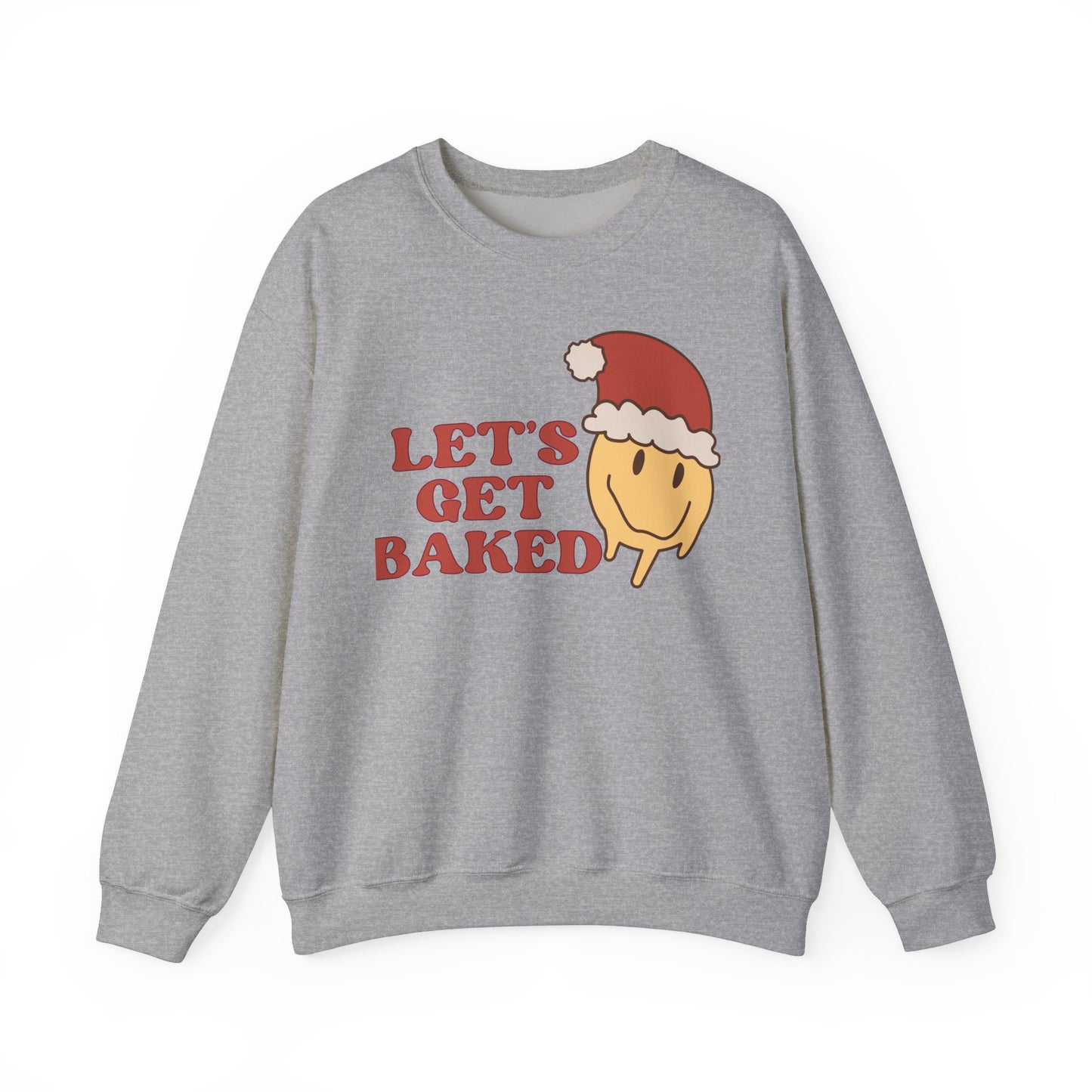 Funny Christmas Sweatshirt 2024 Let’s Get Baked Retro Santa Smiley