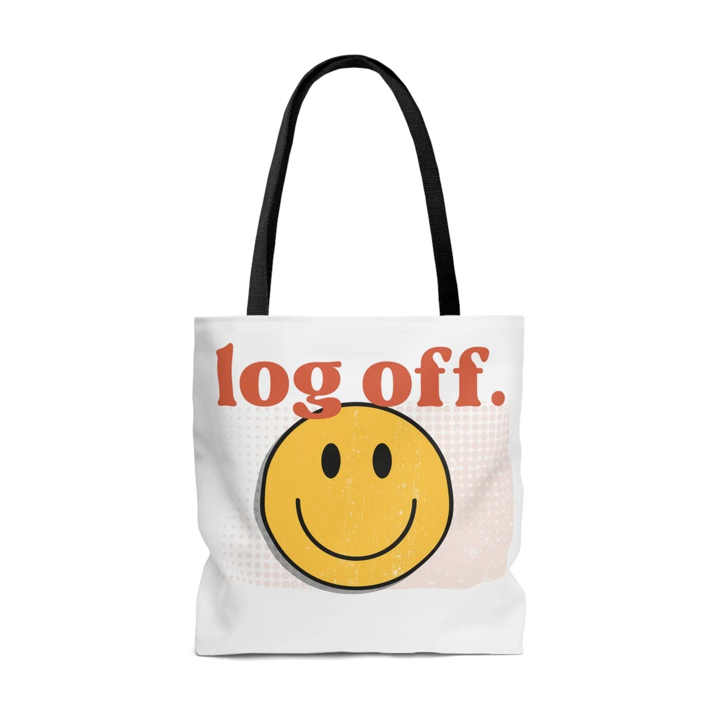 Stay Present with Retro 'Log Off' Smiley Face Bag - papercraneco