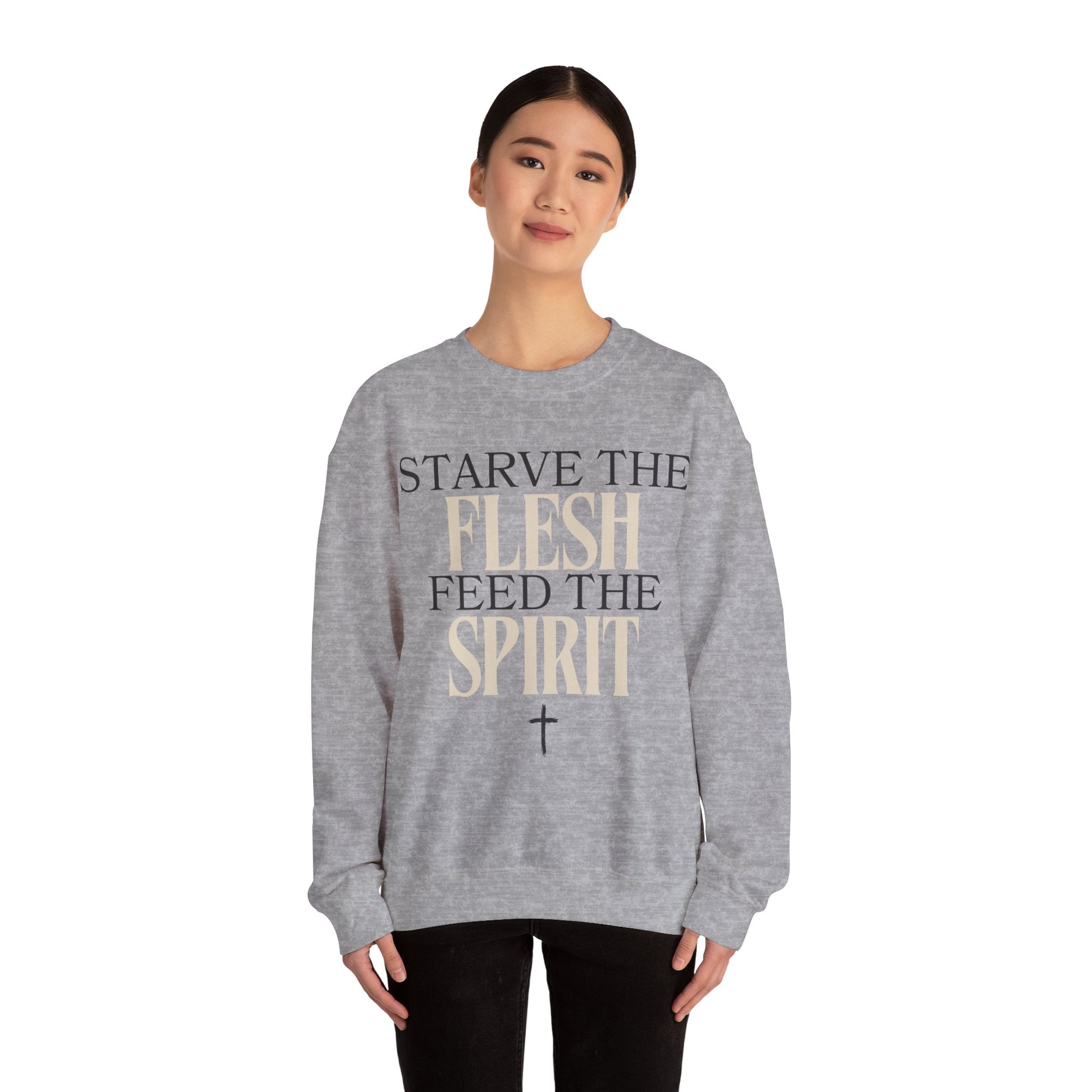 Starve The Flesh Feed The Spirit Bible Verse Sweatshirt Christian Gift Catholic Gift Christmas Gift Christian Apparel